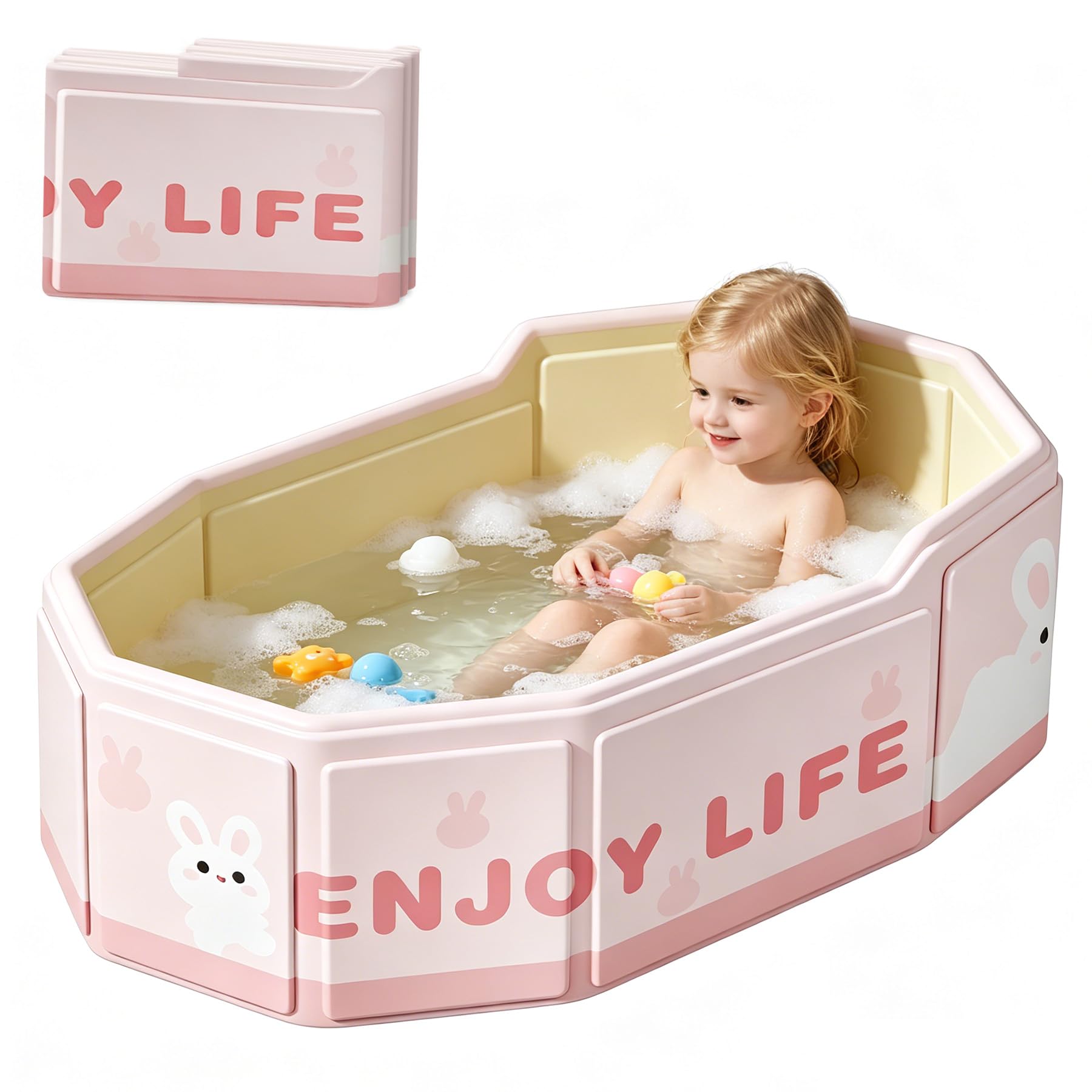 VEEKAY Baby Badewanne, Babybadewanne Faltbar, Faltbare Badewanne für Kinder, Tragbare Babywanne 0-8 Jahre, mit Ablassschraube, Platzsparend und Leicht, Kinderplanschbecken für Dusche