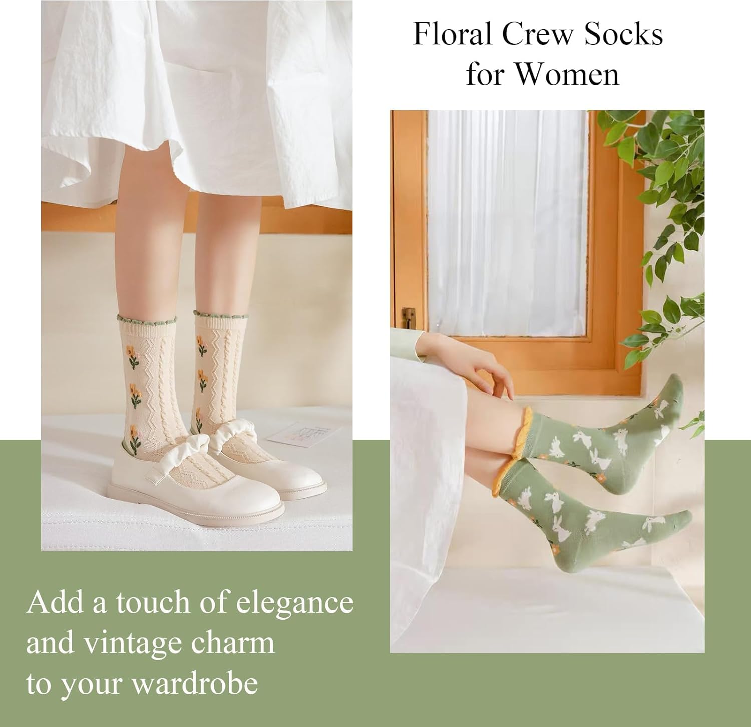DXYAKY 5 Pairs Vintage Floral Crew Socks for Women, Soft Cotton Embroidered, Cottagecore Ruffle Socks for Casual & Dress Wear - Image 4