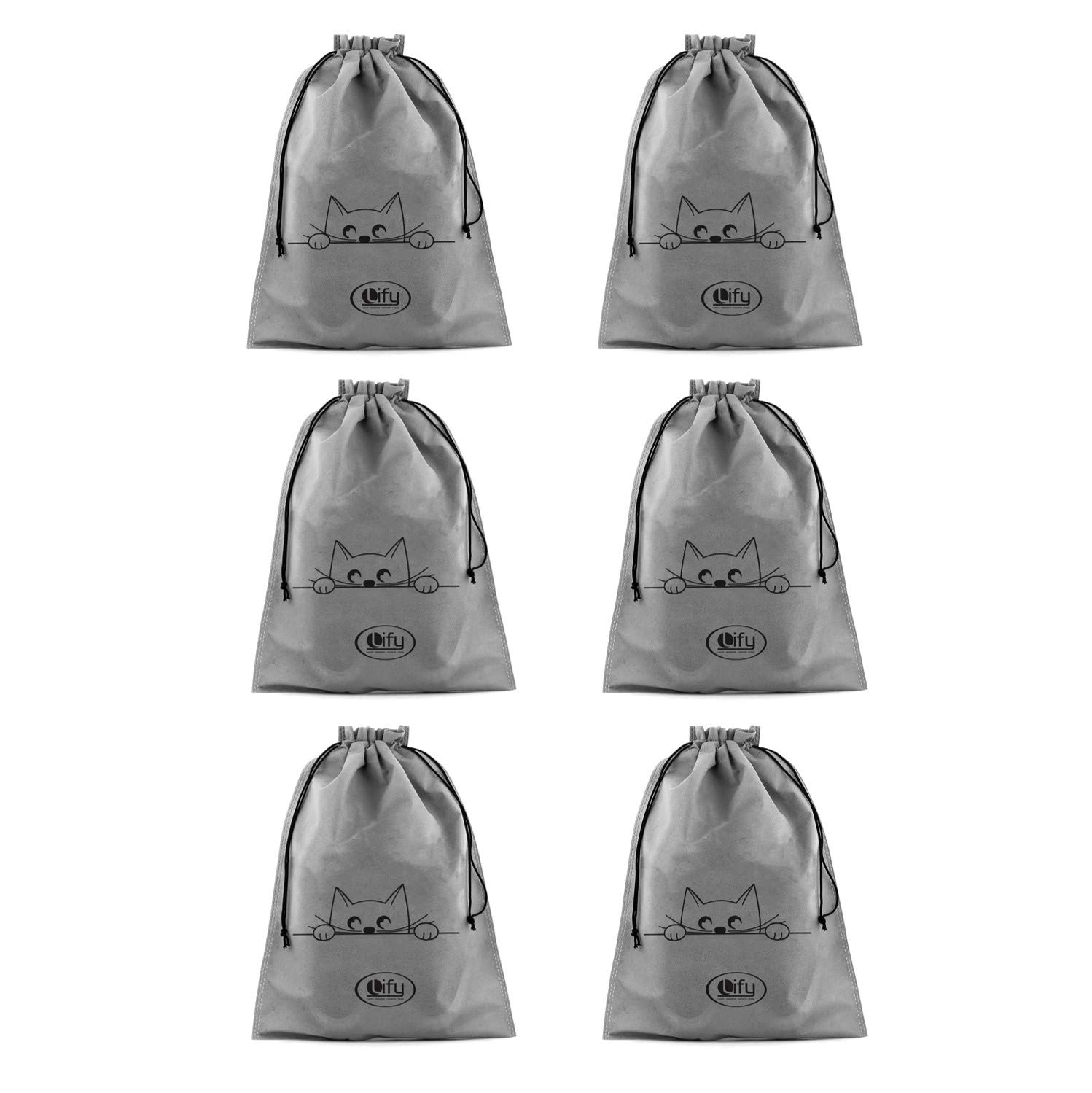 LifyTravel Shoe Bags, Portable Travel Shoe Tote Bags - Packing Organizers for Men and Women- Plain- Pack of 6 Piece