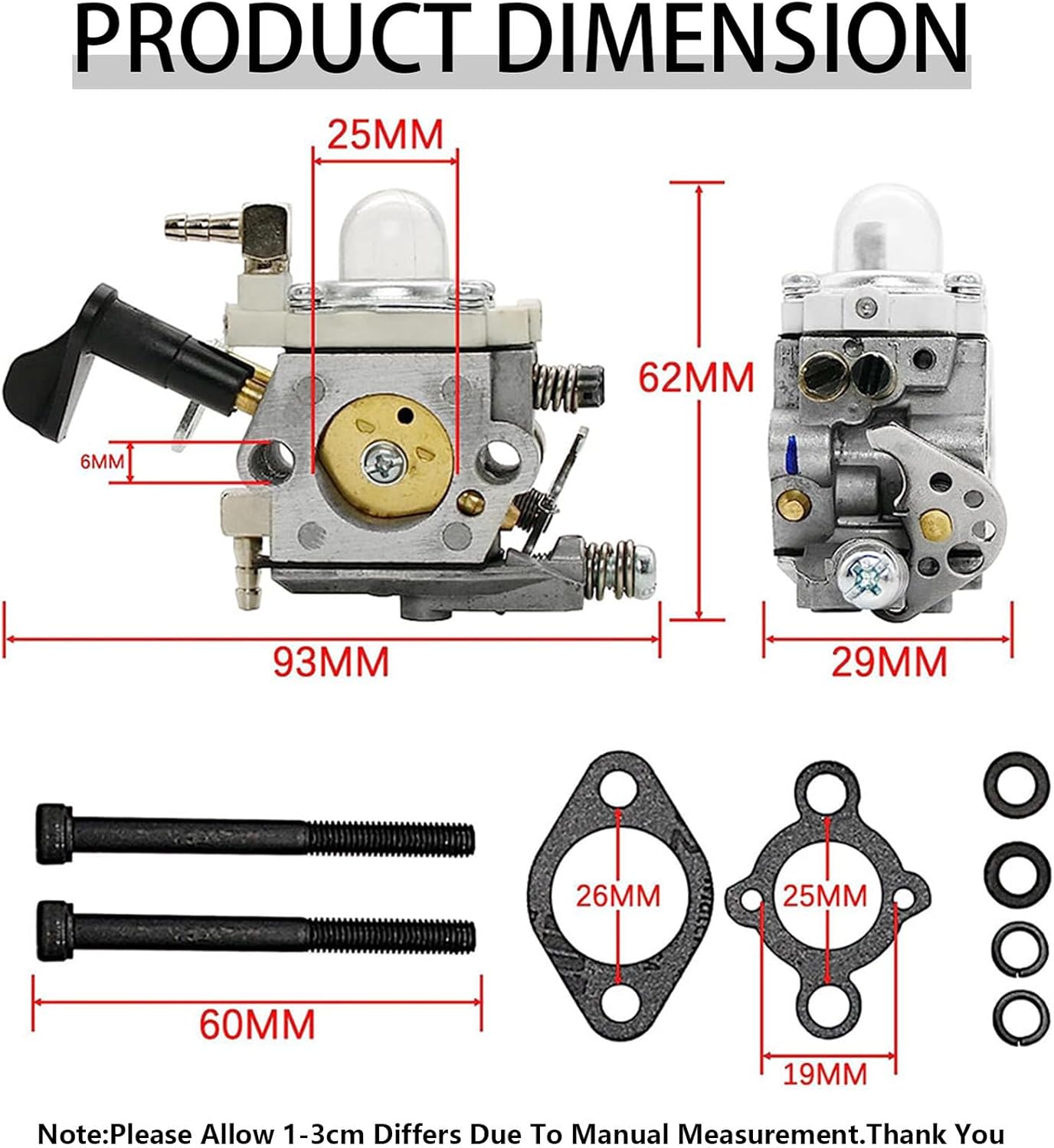 FLMLF Rc Car Carburetor for 23CC-58CC Zenoah CY Engine for 1/5 HPI ROFUN ROVAN KM BAJA 5B 5T 5SC LOSI 5IVE-T FG RedCat MCD Parts (Black)