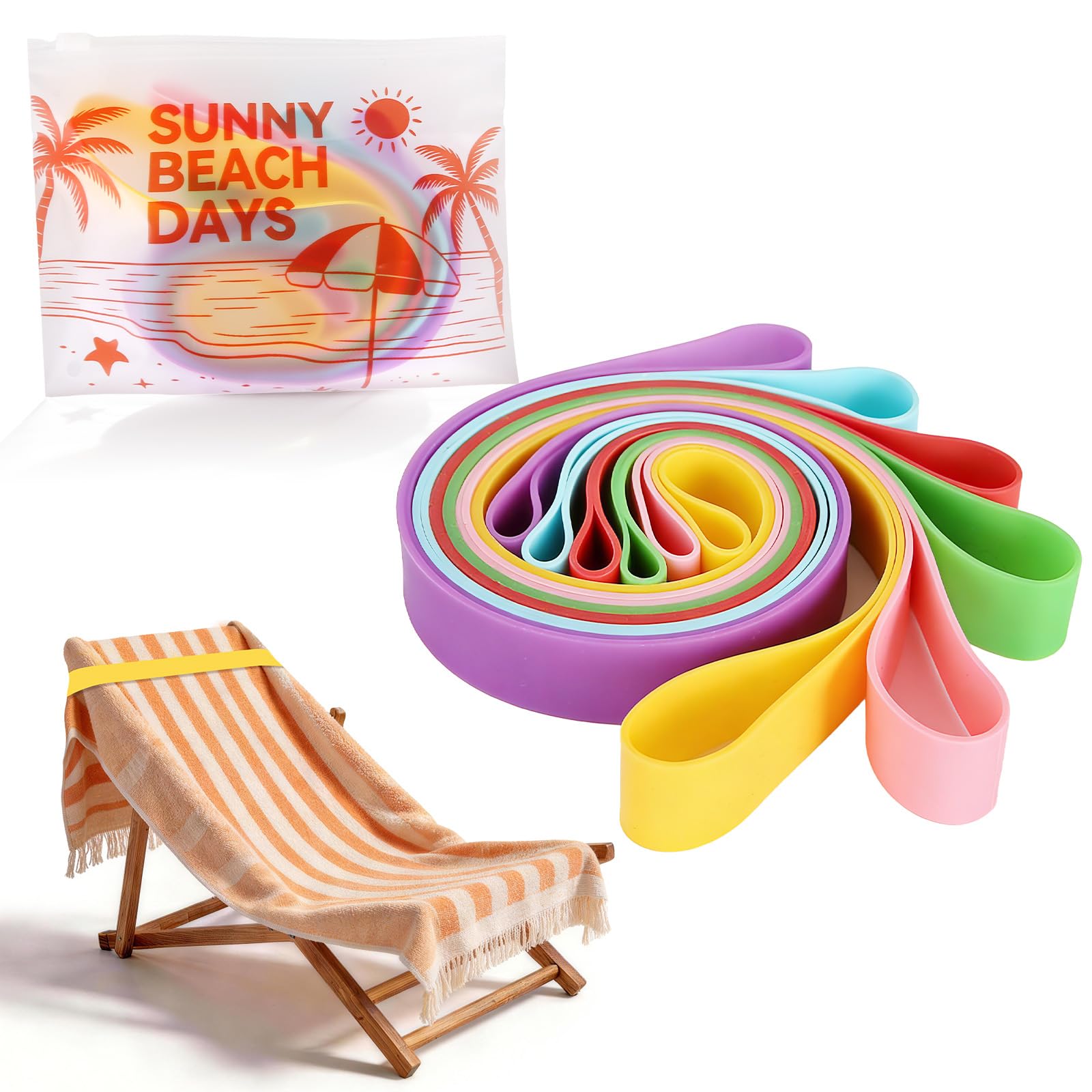 CobeTech 6 Pack Towel Bands for Beach & Cruise, Stretch Silicone with Travel Bag, Fit Lounge Chairs to Keep Towels in Place, Easy to Pack for Vacation & Pool - 2