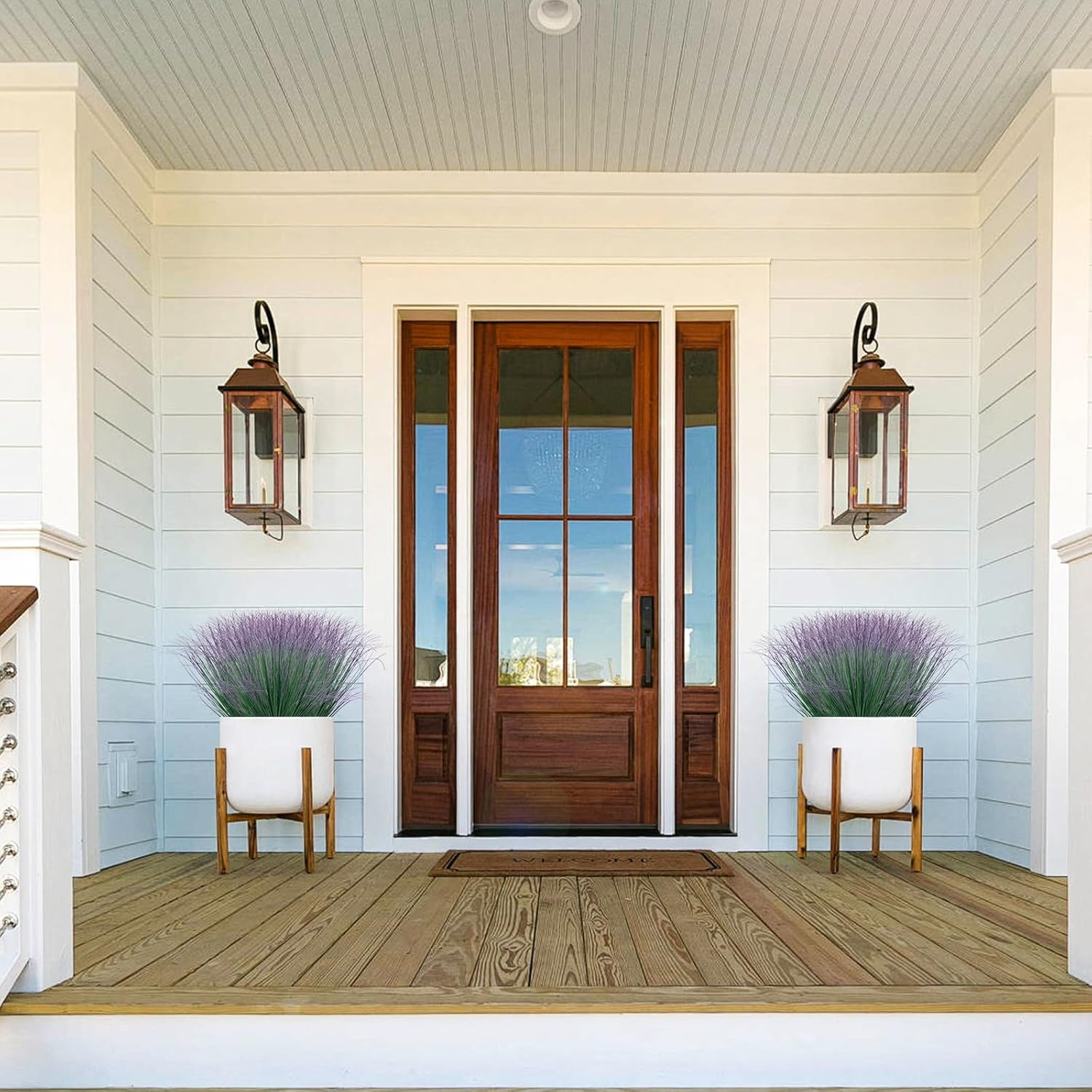 80 Bundles Fake Grass Plants Artificial Plants Outdoor Faux Plants Tall Shrubs Wheat Grass Greenery Stems UV Resistant Onion Grss For Outside Planters Indoor Room Vase Home Decor（Green Purple Tail）