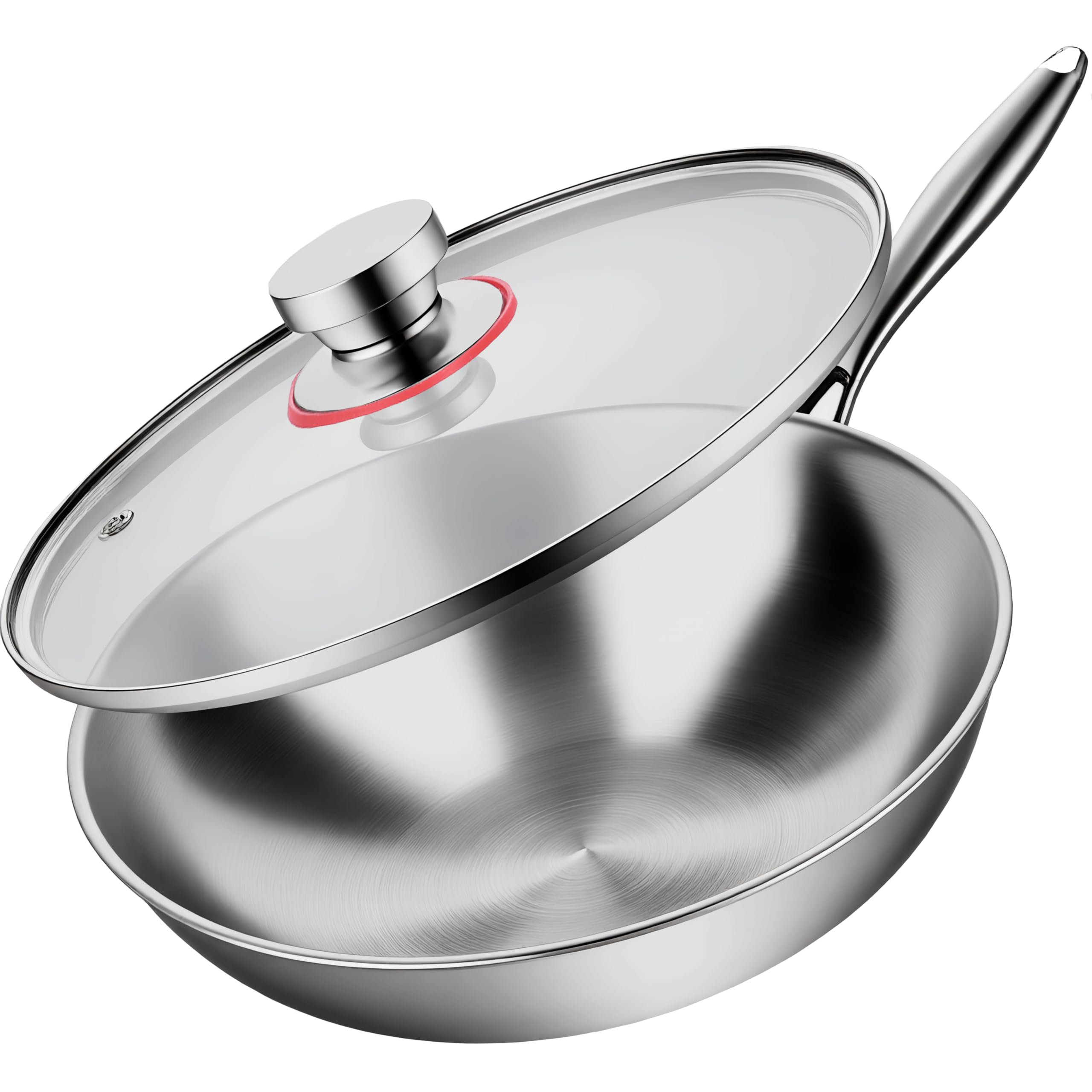 LOLYKITCH Tri-Ply 13 Inch Stainless Steel Wok Pan with Lid, Stir-Frying Pan,Induction Wok,Dishwasher and Oven Safe,Heavy Duty and Detachable handle.