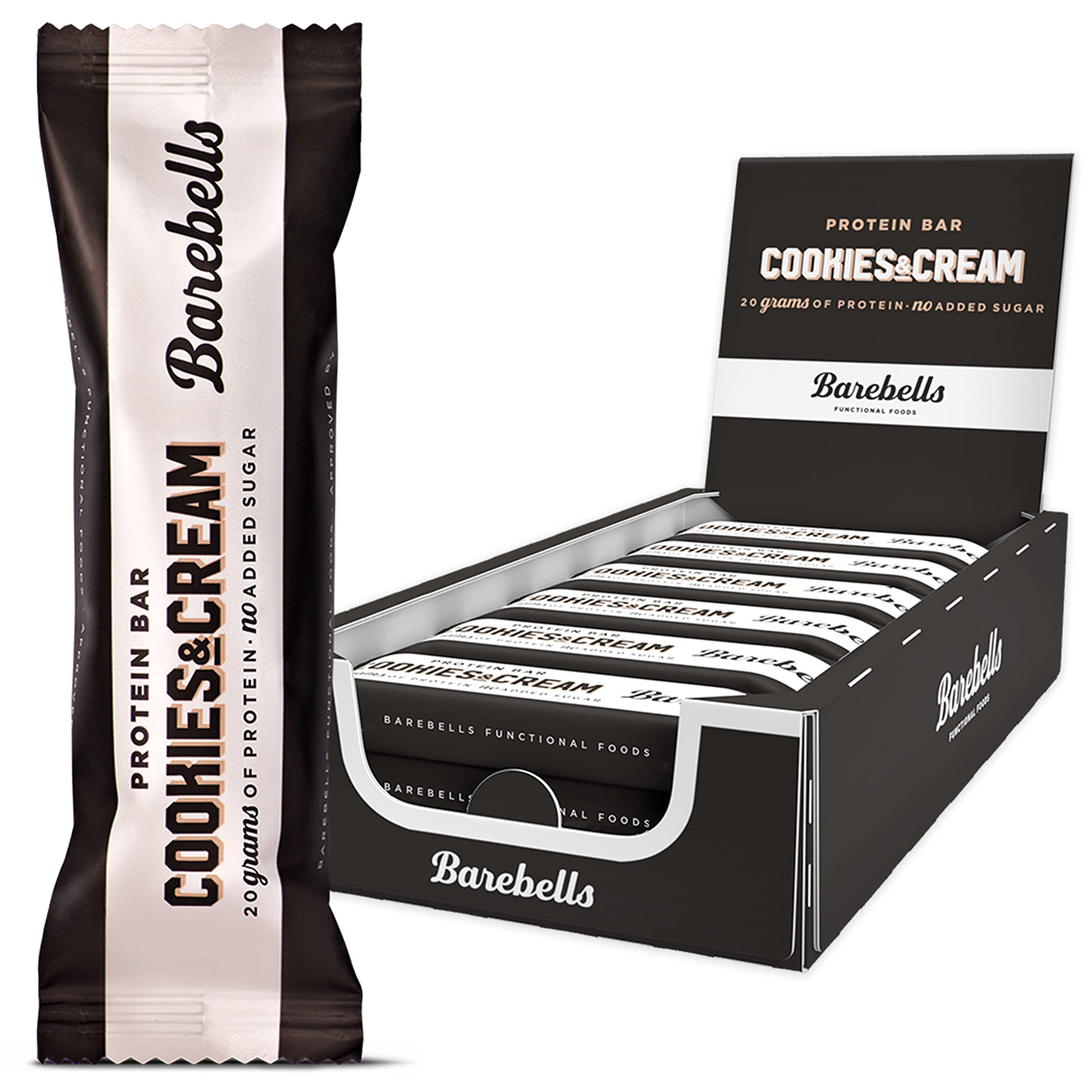 Barebells Barre de protéine 20g proteine, 12x55g chocolat protein bars (Cookies&Cream)