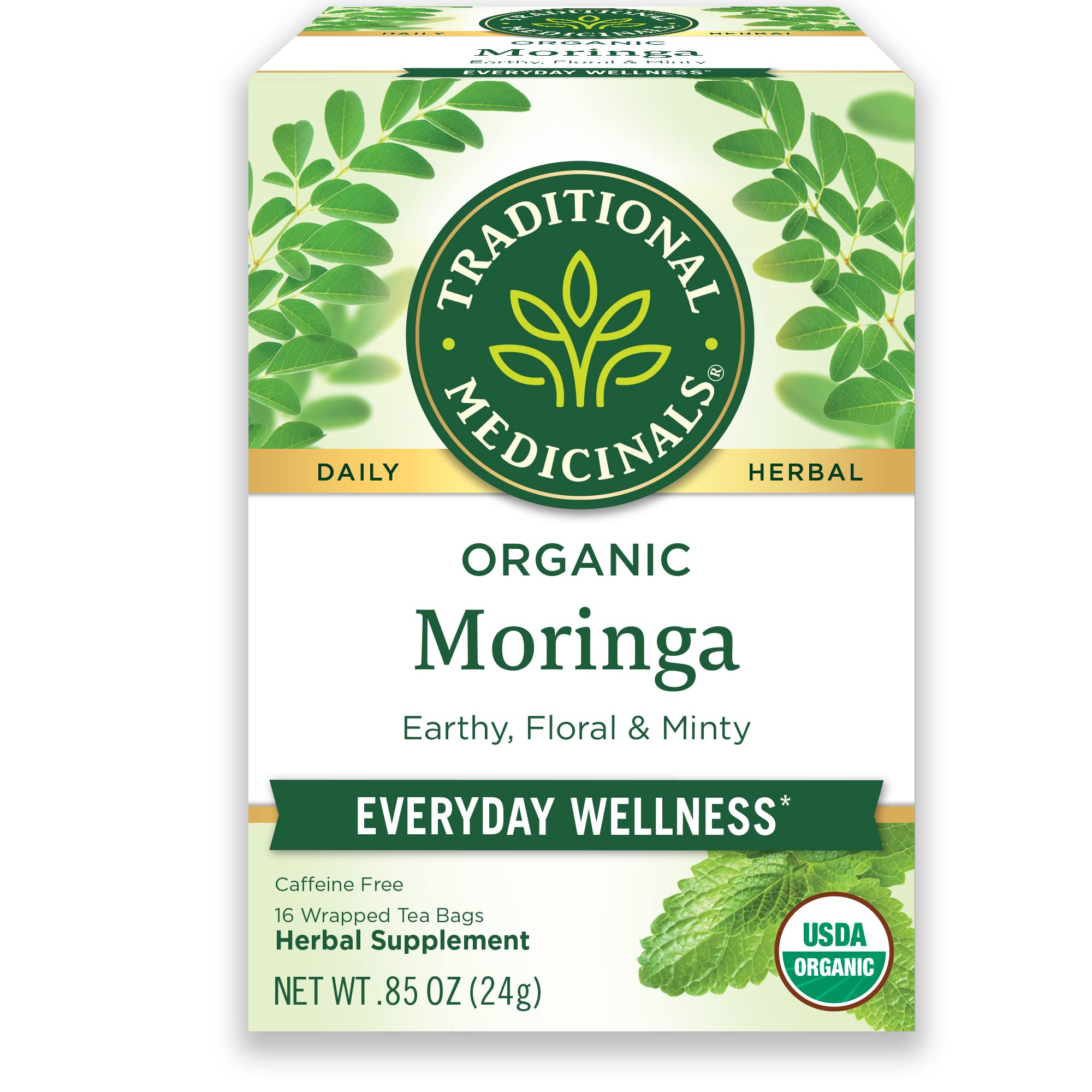 Traditional Medicinals Tea, Organic Moringa, Everyday Wellness, with Spearmint & Sage, 16 Tea BagsUSDA Organic