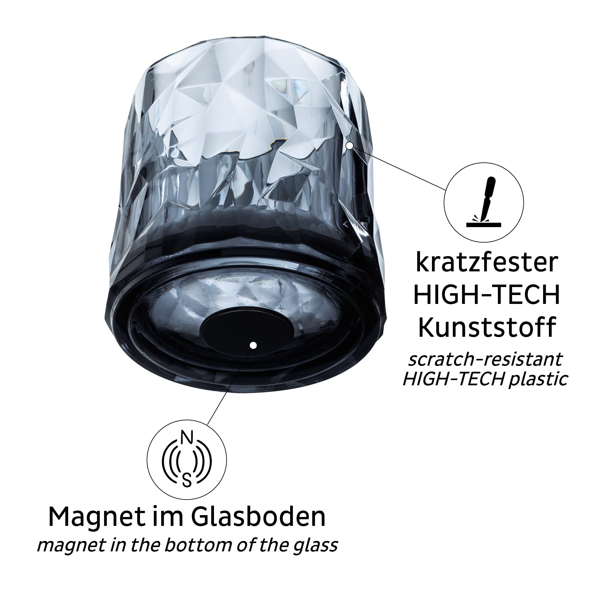 silwy® bicchieri magnetici in plastica high-tech con cuscinetti in gel nano metallici - bicchieri da campeggio antiscivolo, accessori per barche e yacht (Tumbler // Grigio // 0,25 l)