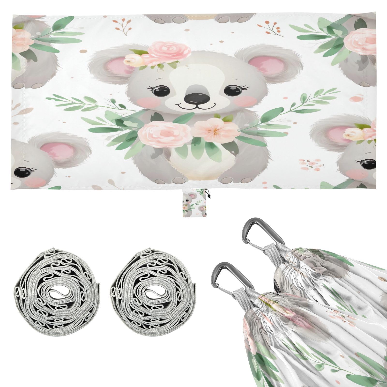 Kigai Cute Koala Camping Hammock Durable & Portable Travel Hammock Holds 330lbs with Tree Strapsm, Pocket, Camping Accessories