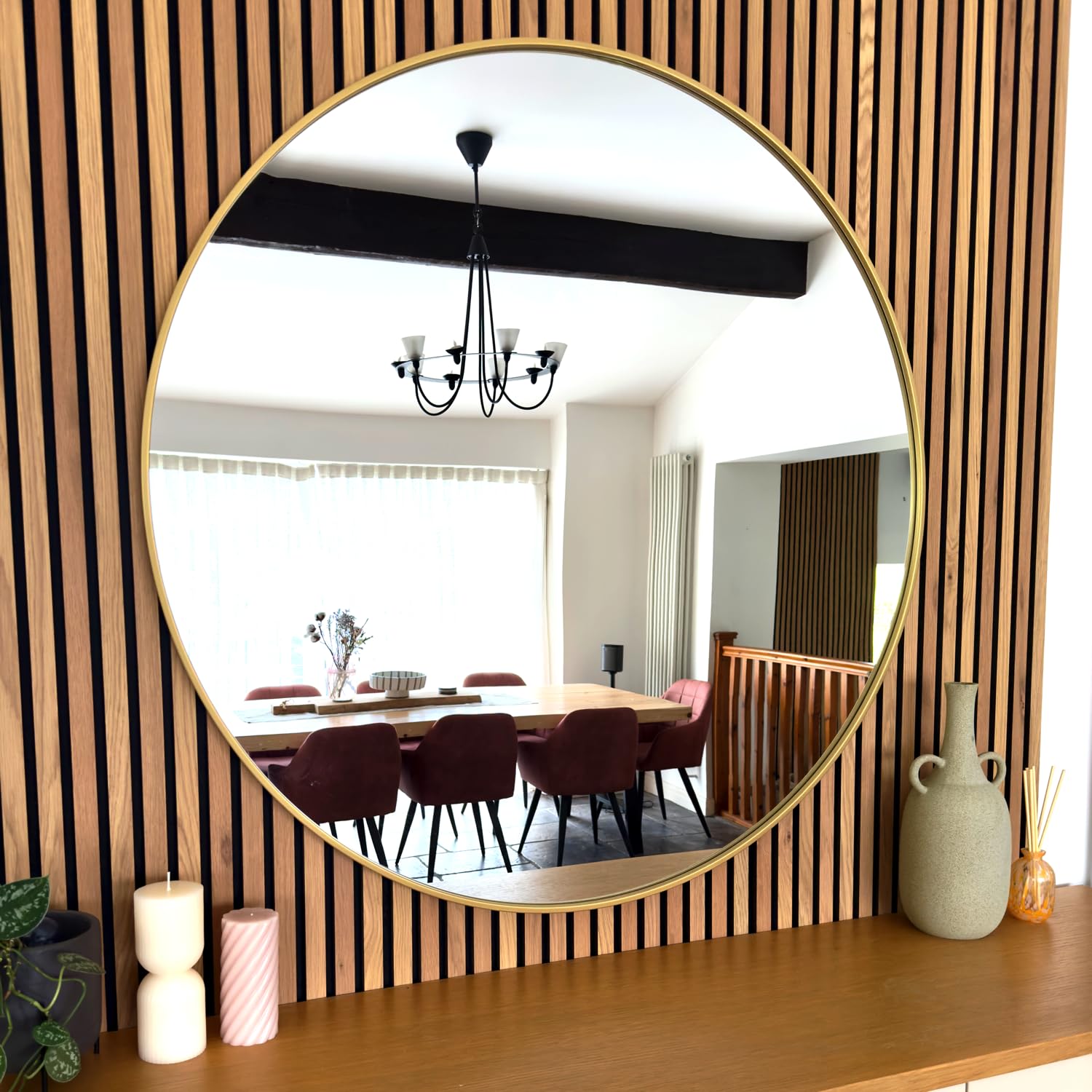 B&Q - Jōbū Jobu HomeReiExtra Large Round Gold Metal Circle Mirror120Cm X 120Cm