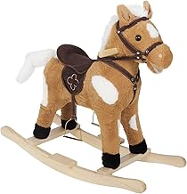 WOLTU Wooden Baby Rocking Horse, Plush Ride-on Toy with Sound and Stirrups, Toddler Rocker for Kids Aged 1–3, Brown, Seat Height 44cm