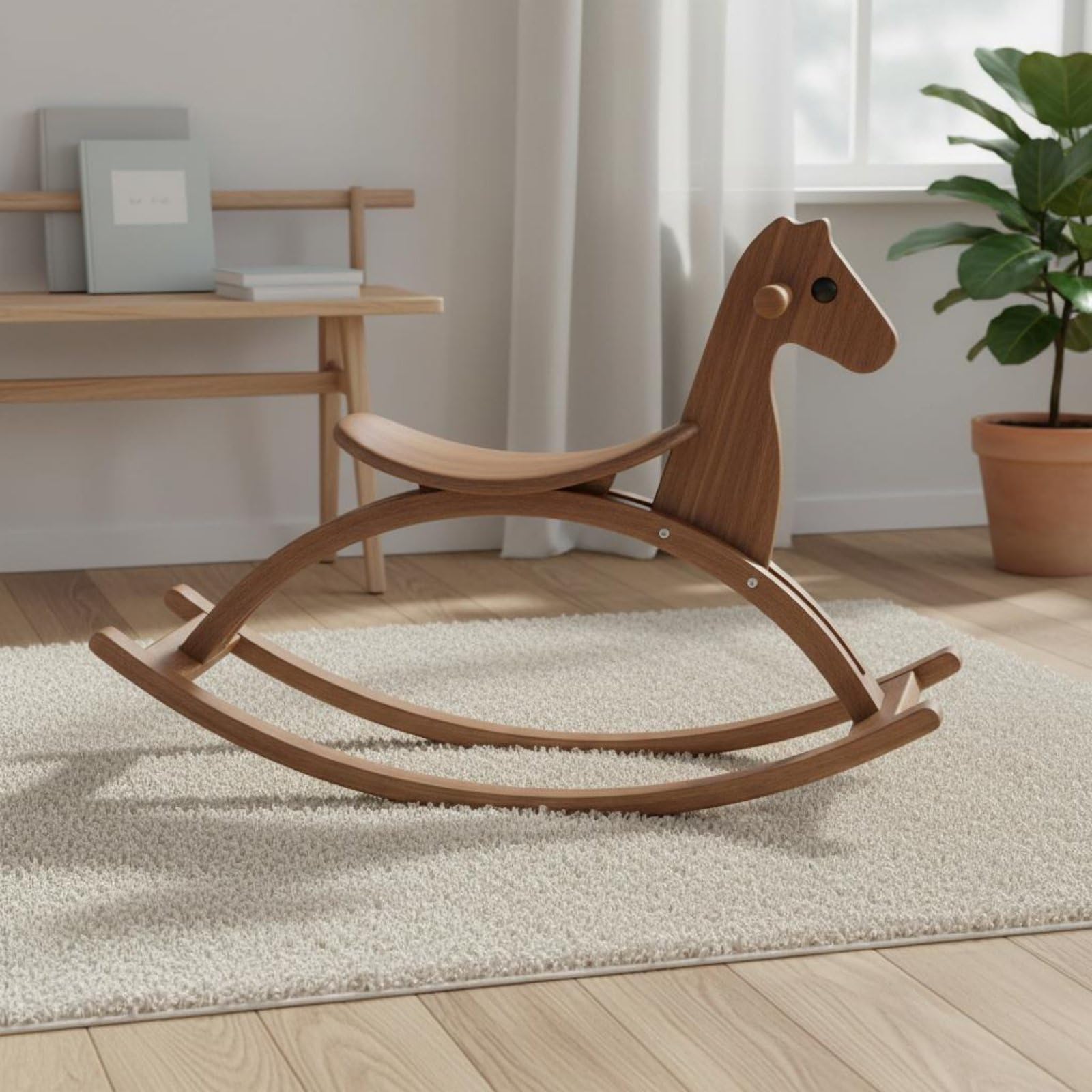 Qianly Cavallo a Dondolo in Legno Sicuro Stabile Gioco a Dondolo in Legno per Soggiorno, Natural Wood