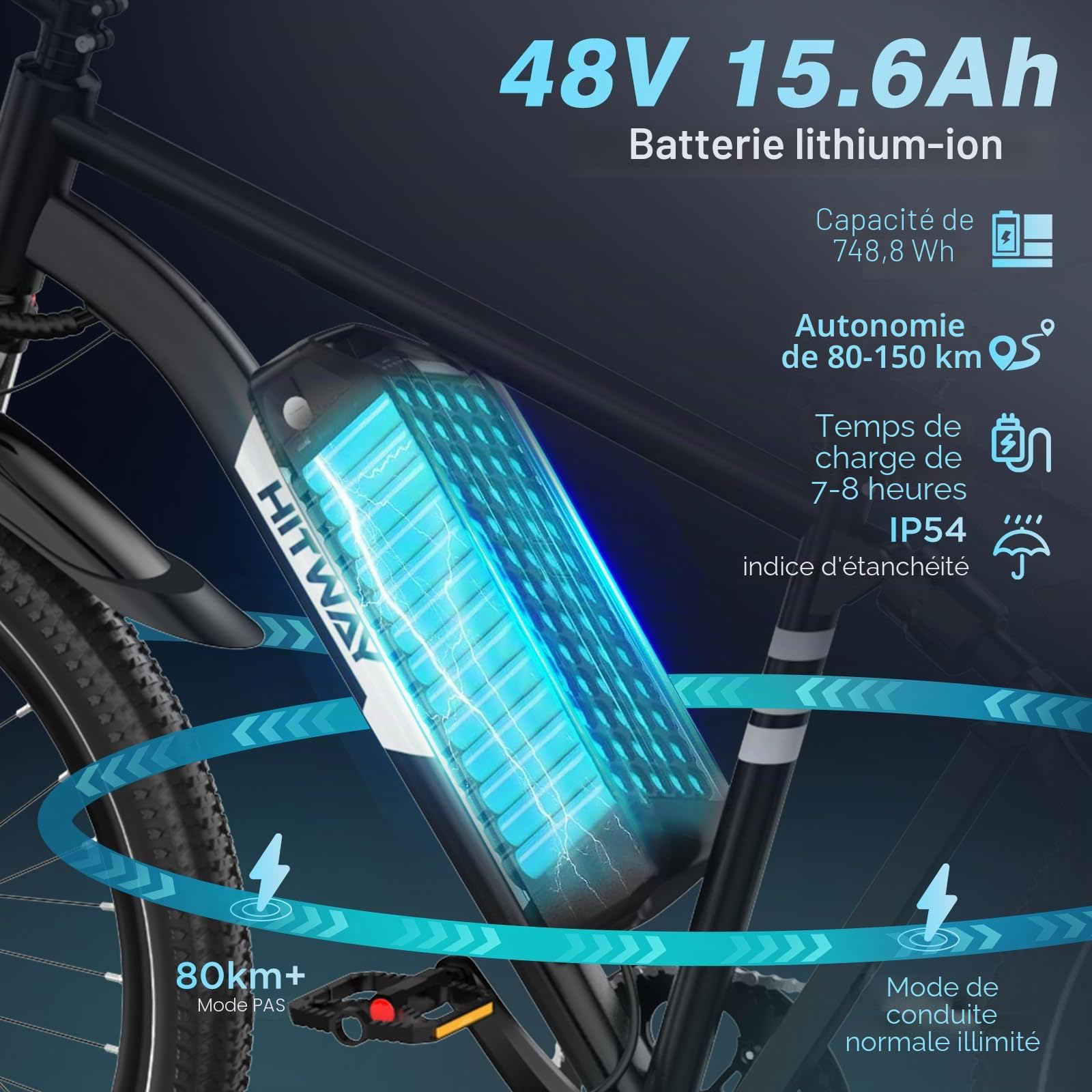 HITWAY Vélo Électrique 29" pour Adulte,VTT électrique Moteur 250W, 48V 15,6Ah Batterie, Autonomie 80-150km, 7 Vitesses, APP, NFC
