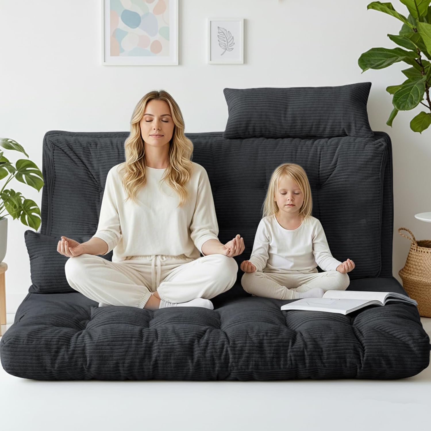 Convertible Sofa Bed, 54x91 Inch Thick Tufted Folding Sofa Bed with 2 Pillows Folding Floor Loveseat Sleeper Couch Mattress for Small Spaces, Living Room Bedroom and Adults, Gray