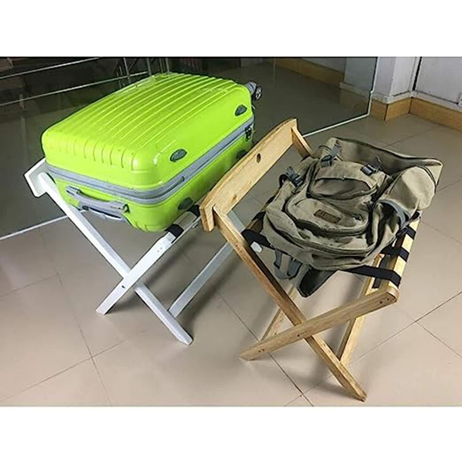 Porta Maletas Hotel - Paquet de 2 Soporte Maletas Plegable, Reposa Maletas Madera con Respaldo, Viajes Titular Bolsa, Equipaje Bastidores de Almacenamiento, para Hogar Habitación de Invitados