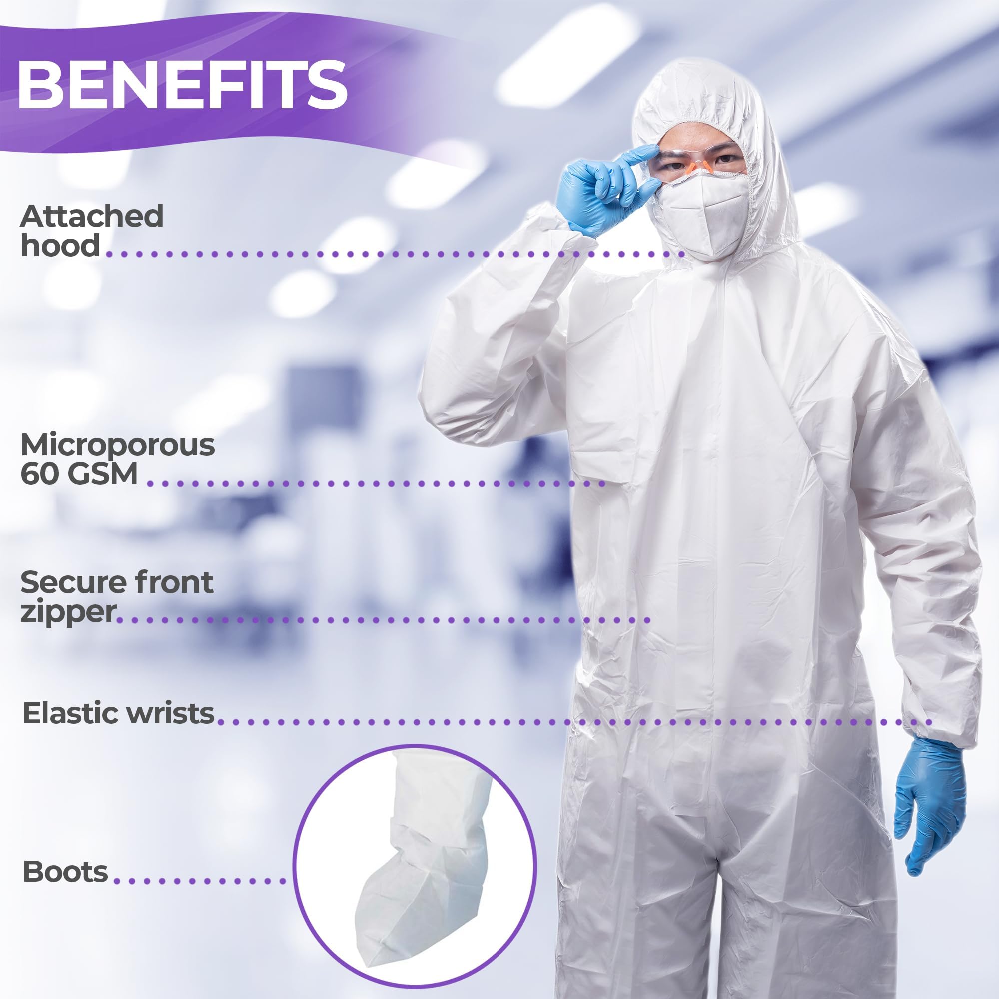 AMZ Medical Supply White Disposable Coveralls with Hood