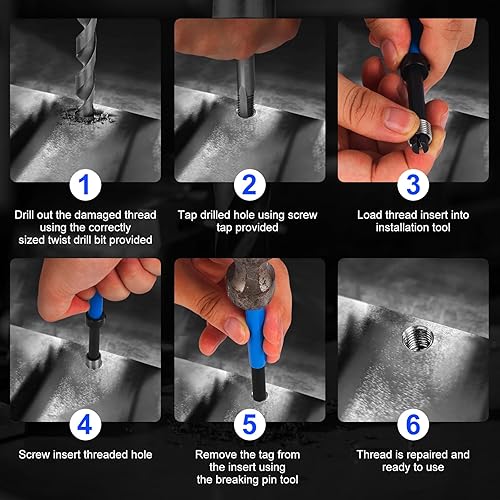 Miniatura 7 de Kit de reparación de roscas SAE de 38-16 pulgadas, kit de reparación de helicoidales de taladro HSS de 38-16 pulgadas para reparación de agujeros de