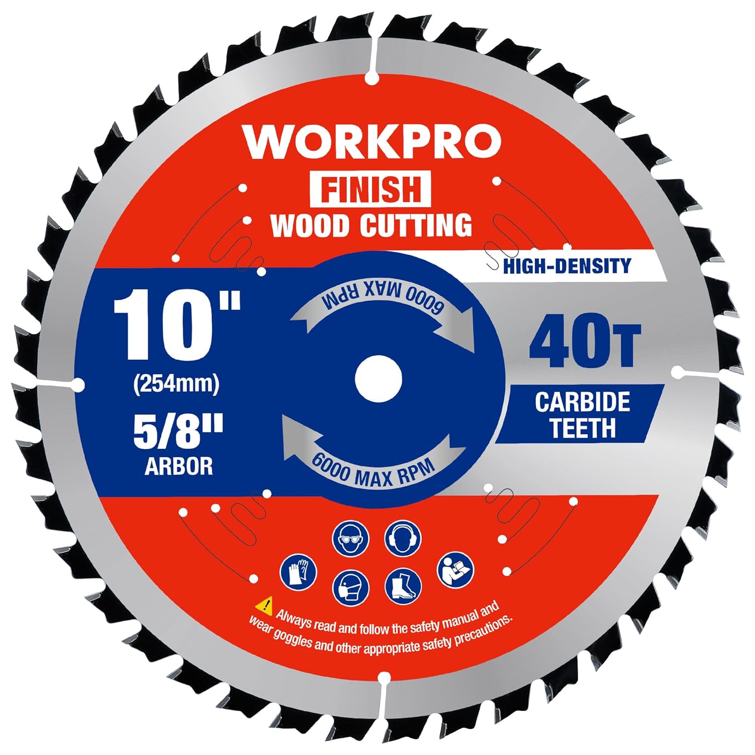 WORKPRO 10 Inch 40T General Purpose Table/Miter Saw, Thin Kerf(1.8mm), Carbide Tipped, ATB Tooth, 1-Pack