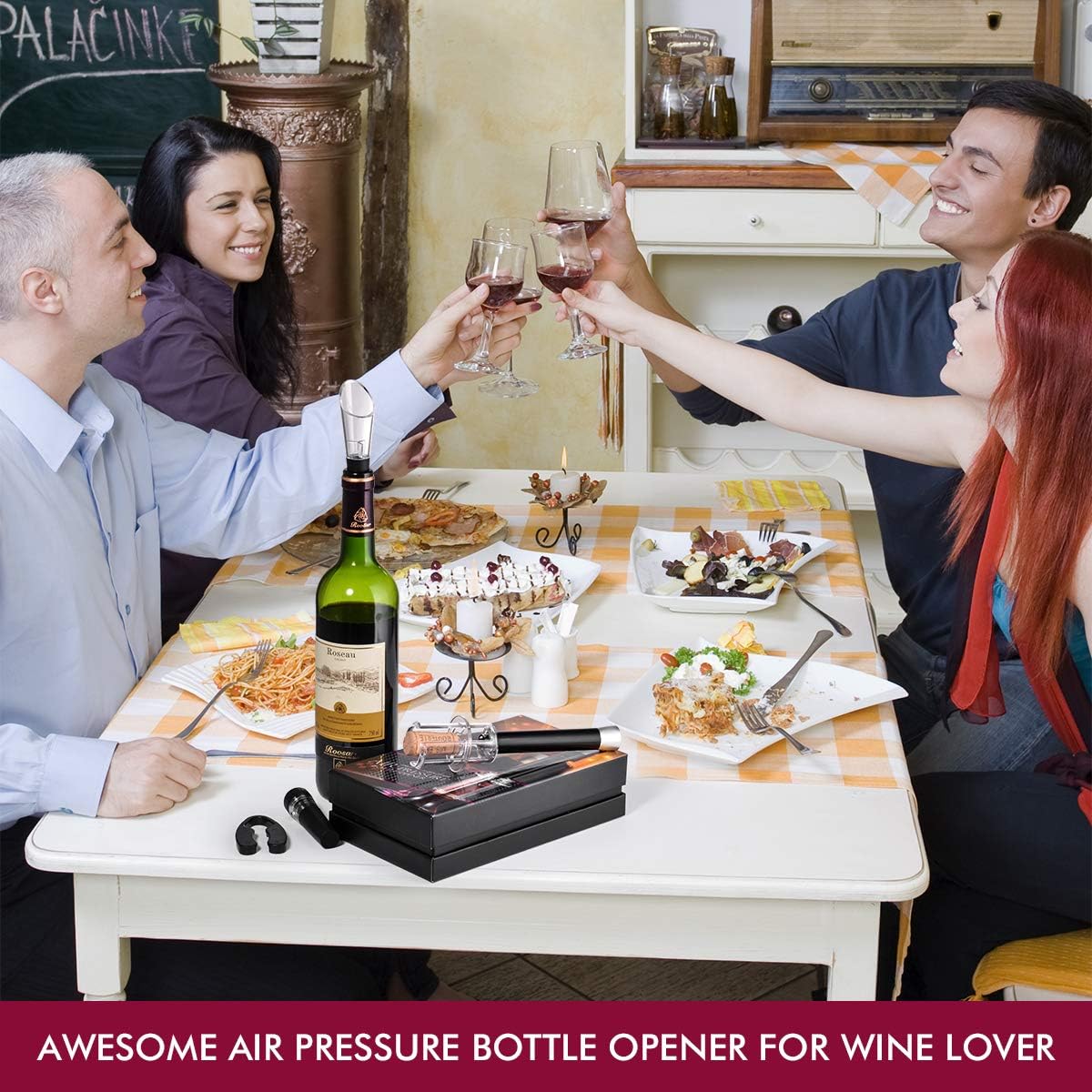 Wine Bottle Opener Air Pressure Wine Cork Remover Pump Wine Opener Wine Pump Wine Accessory Tool Handheld Wine Bottle Opener with Wine Pourer, Foil Cutter and Vacuum Stopper(Gift Box)
