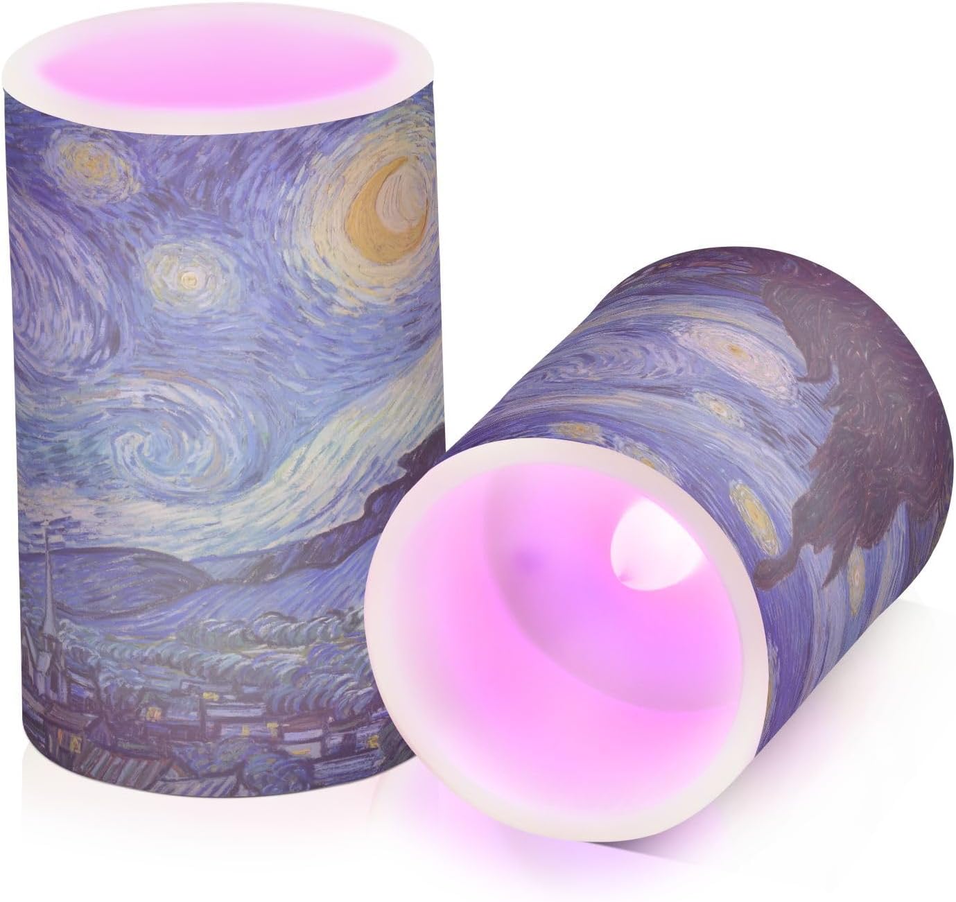 ALAZA Starry Night Flickering Flameless Candles Pillar Led Candles Battery Operated Candles with Remote and Timers Set of 2