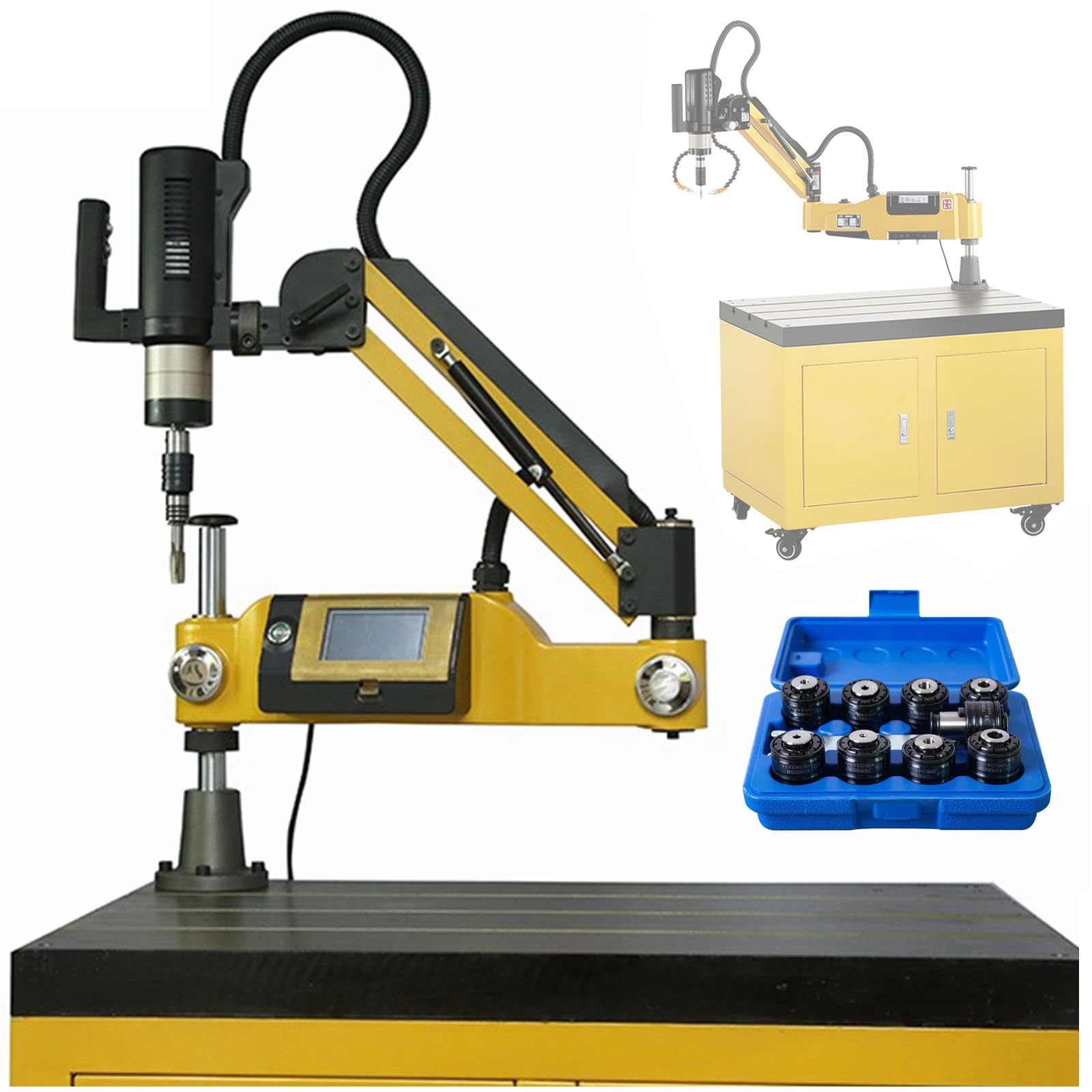 máquina de Roscado eléctrica M3~M16 con Brazo de Extensión de 360° y 1000 mm, máquina de Roscado eléctrica CNC Inteligente con 8-9 Pinzas de Sujeción D