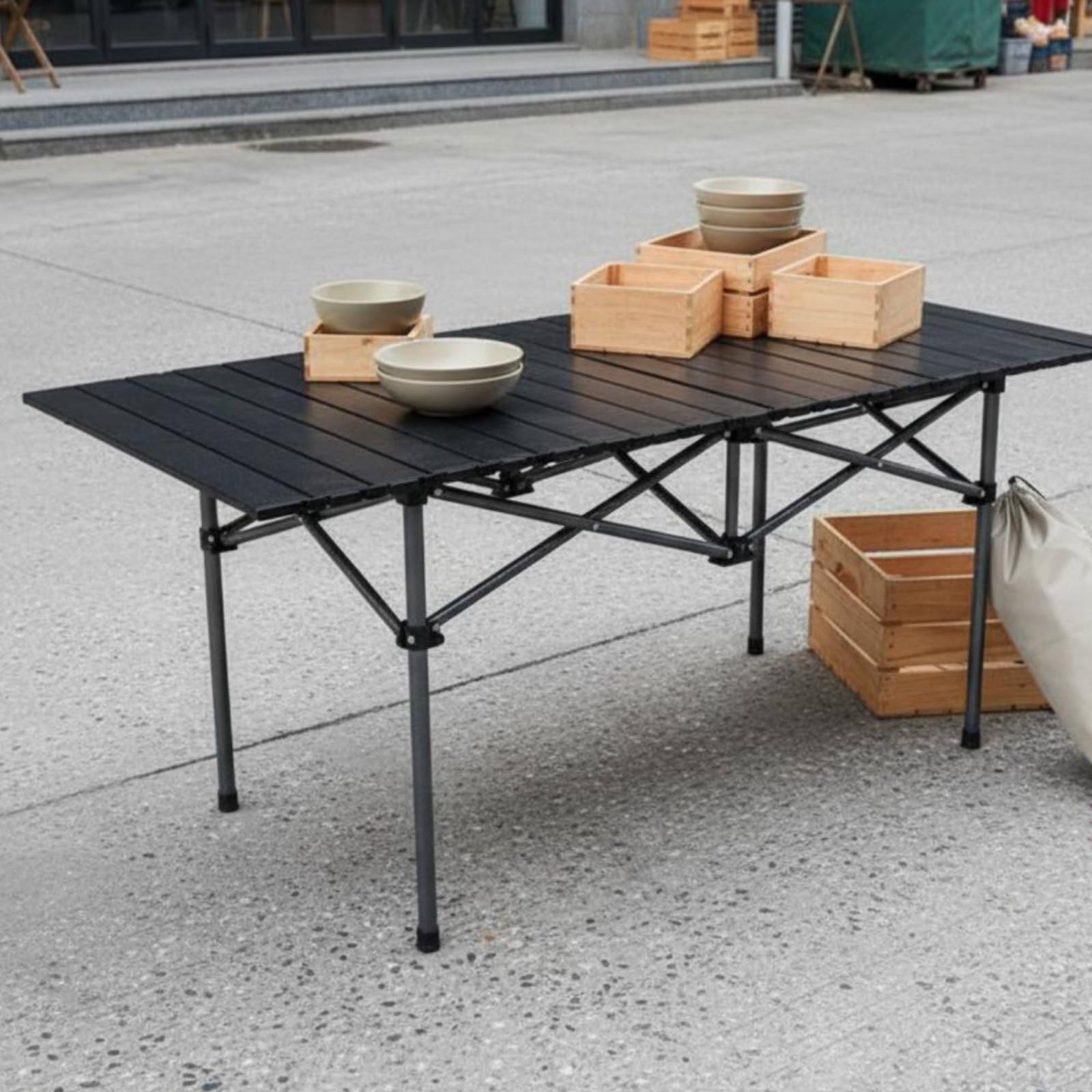 Perfeclan Mesa Plegable de Camping Portátil Enrollable de Exterior con Diseño Que Ahorra Espacio y Montaje Rápido sin Complicaciones Adecuada, Madera, 120