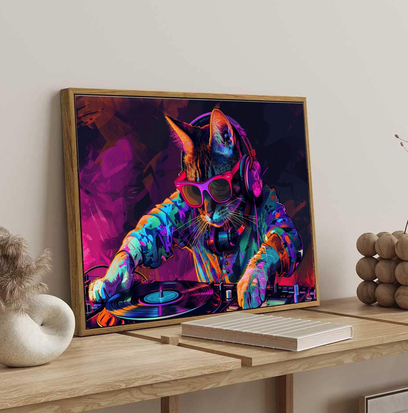 Amazon.com: DINHVBIEN9322 Canvas Print Wall Art- Cat Play DJ in