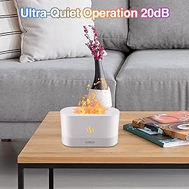 Colorful Flame Air Aroma Diffuser Humidifier, Upgraded 7 Flame Color Noiseless Essential Oil Diffuser for Home,Office,Yoga with Auto-Off Protection 180ml (8Hours White)