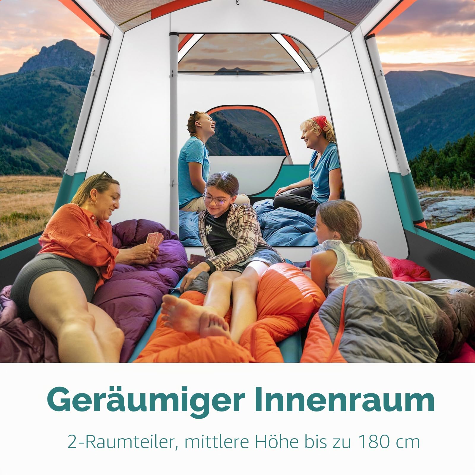 HOMASIS Tunnelzelt für 4-6 Personen, Zelt mit Vorzelt & Boden, Campingzelt mit 2 Räumen, 2 Eingängen, 2 Fenstern & Oberlicht, Familienzelt mit Tragetasche für Camping Hiking Trekking