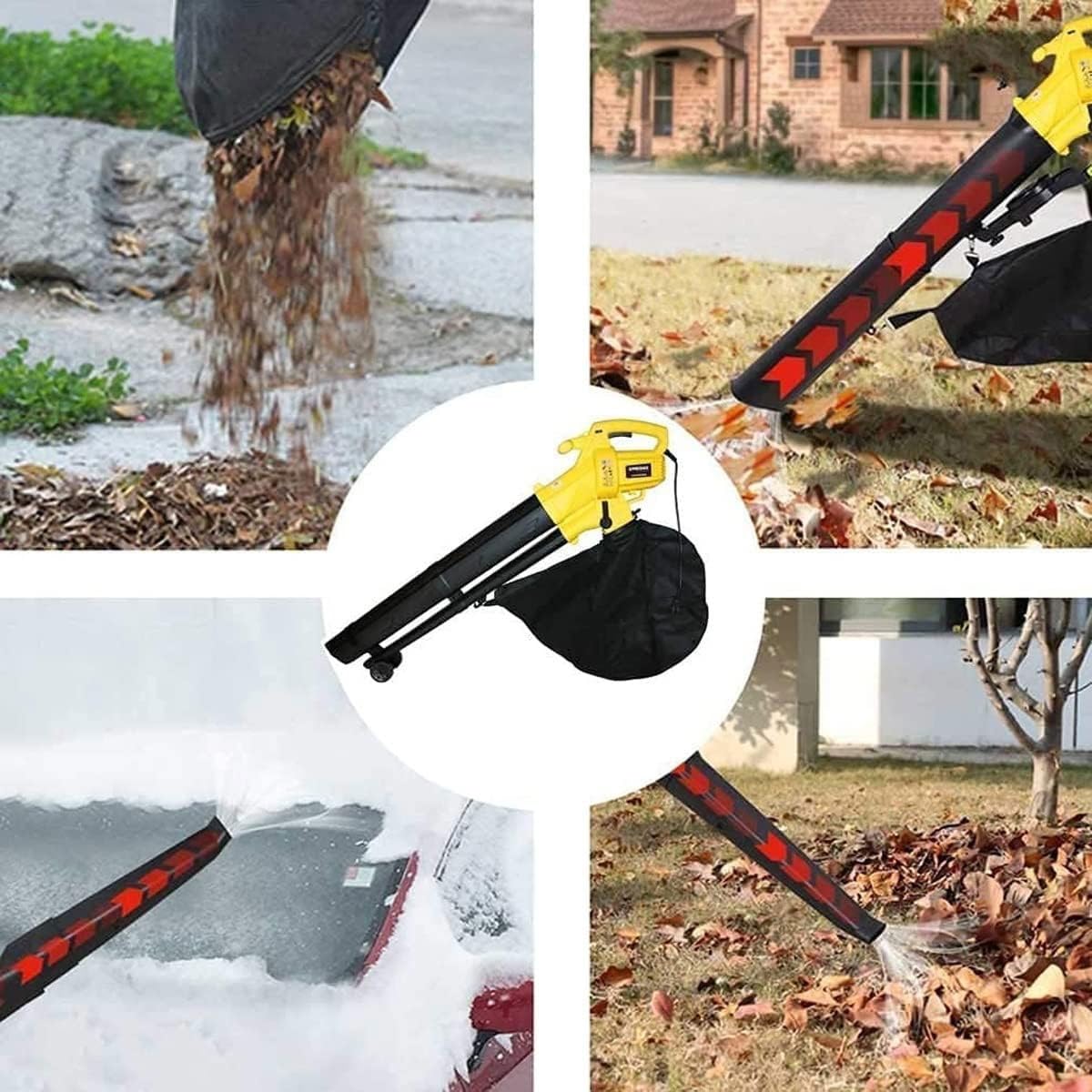 Soffiatore per foglie da giardino e aspiratore per foglie, trituratore elettrico multifunzione 3 in 1 con sacco di raccolta da 45 litri e cavo di alimentazione lungo 30 metri, per cortile, prato, gi