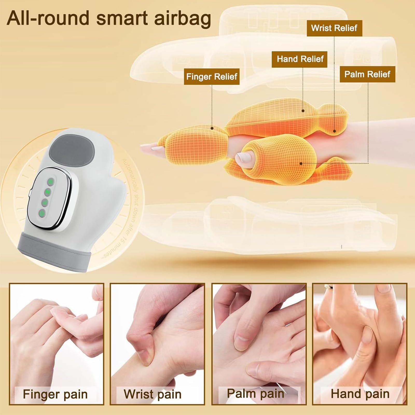 Guante terapéutico Alivura - Alivio instantáneo, compresión de aire manual y masajeador de terapia de calor, masajeador de manos inalámbricos para artritis y túnel carpiano, 3 masajes (1pcs)