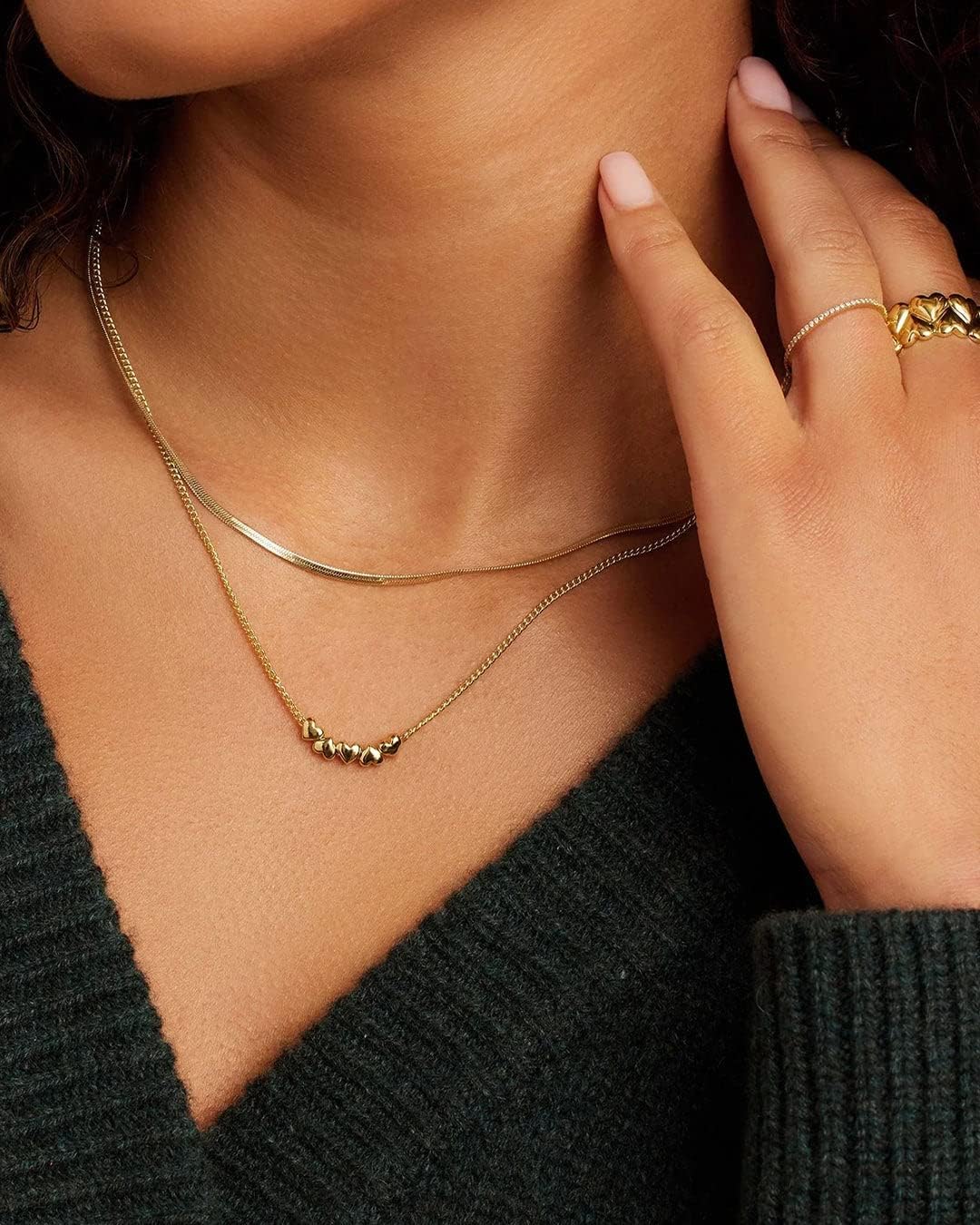 gorjana - Lou Heart Necklace 16"-18" - 18k Gold Plated Brass - Chain with Heart Charms- Spring Ring Closure - Everyday Elegance - Perfect for Gifting - Image 3