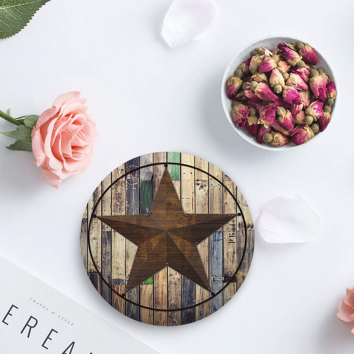 Uр Tо 40% оƒƒ Chic D Absorbent Drink Coasters Rustic Barn Star, Vintage Western Texas Star Funny Stone Ceramic Coaster Set with Cork Backing, NO Holder for Cups and Mugs, Set of 4-Piece Bеѕt Quаlіtу 🔥 Chic D Absorbent Drink Coasters Rustic Barn Star, Vintage Western Texas Star Funny Stone Ceramic Coaster Set with Cork Backing, NO Holder for Cups and Mugs, Set of 4-Piece