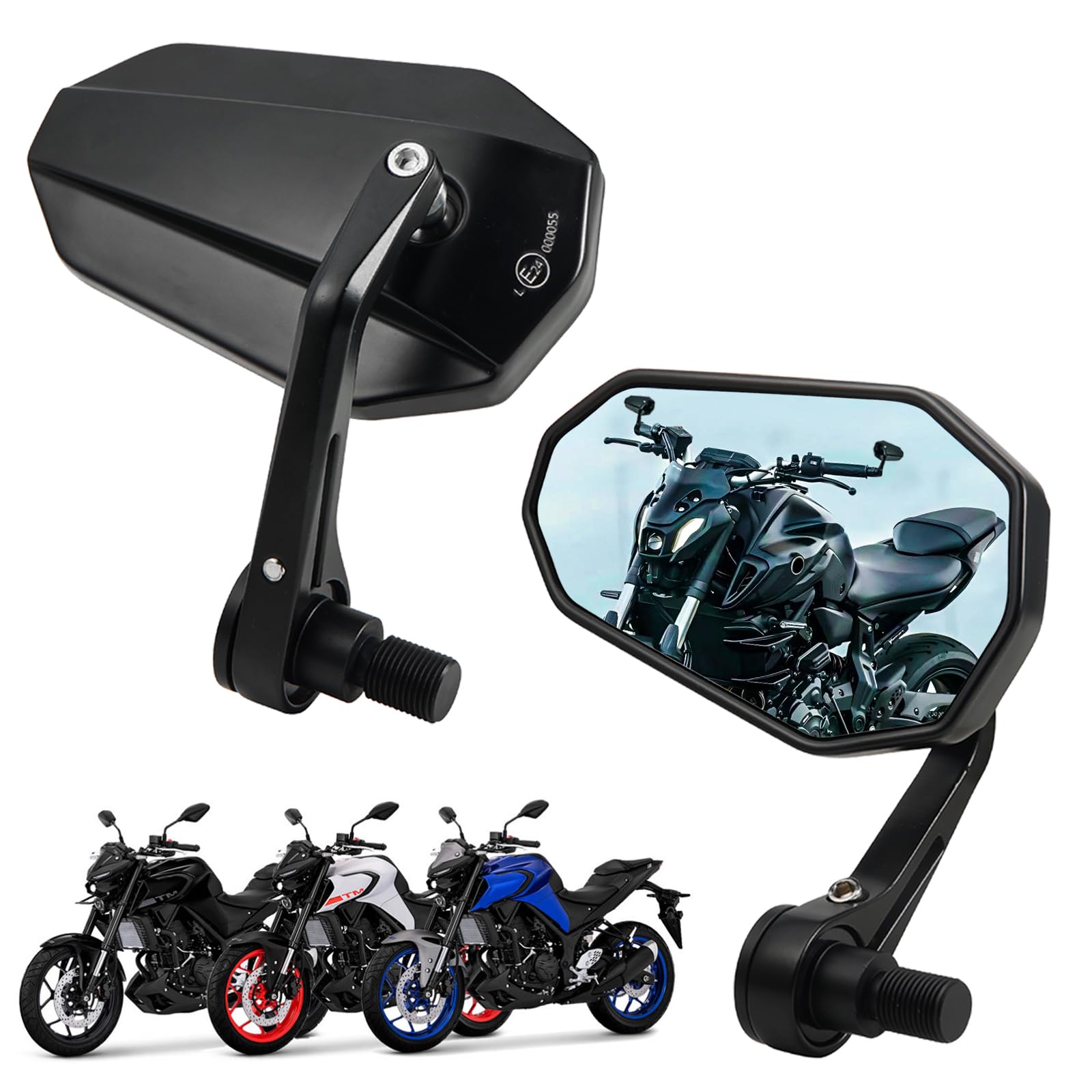 Motorrad Spiegel E-geprüft, 2 PCS Lenkerendenspiegel Motorrad Rückspiegel, 7/8" 22mm Seitenspiegel Kompatibal mit Yamaha MT125 MT03 MT07 MT09 MT10 XSR700 XSR900 FZ1 FZ6 FZ07 (Rhombus)