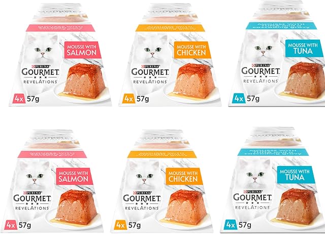 Gourmet Revelations Contains Wet Cat Food in Gravy Mousse with Salmon Mousse With Chicken & Mousse With Tuna (6 x 4 Pack 57g 24 sleeves in Total) Bundled With Make Your Own Kitty Play