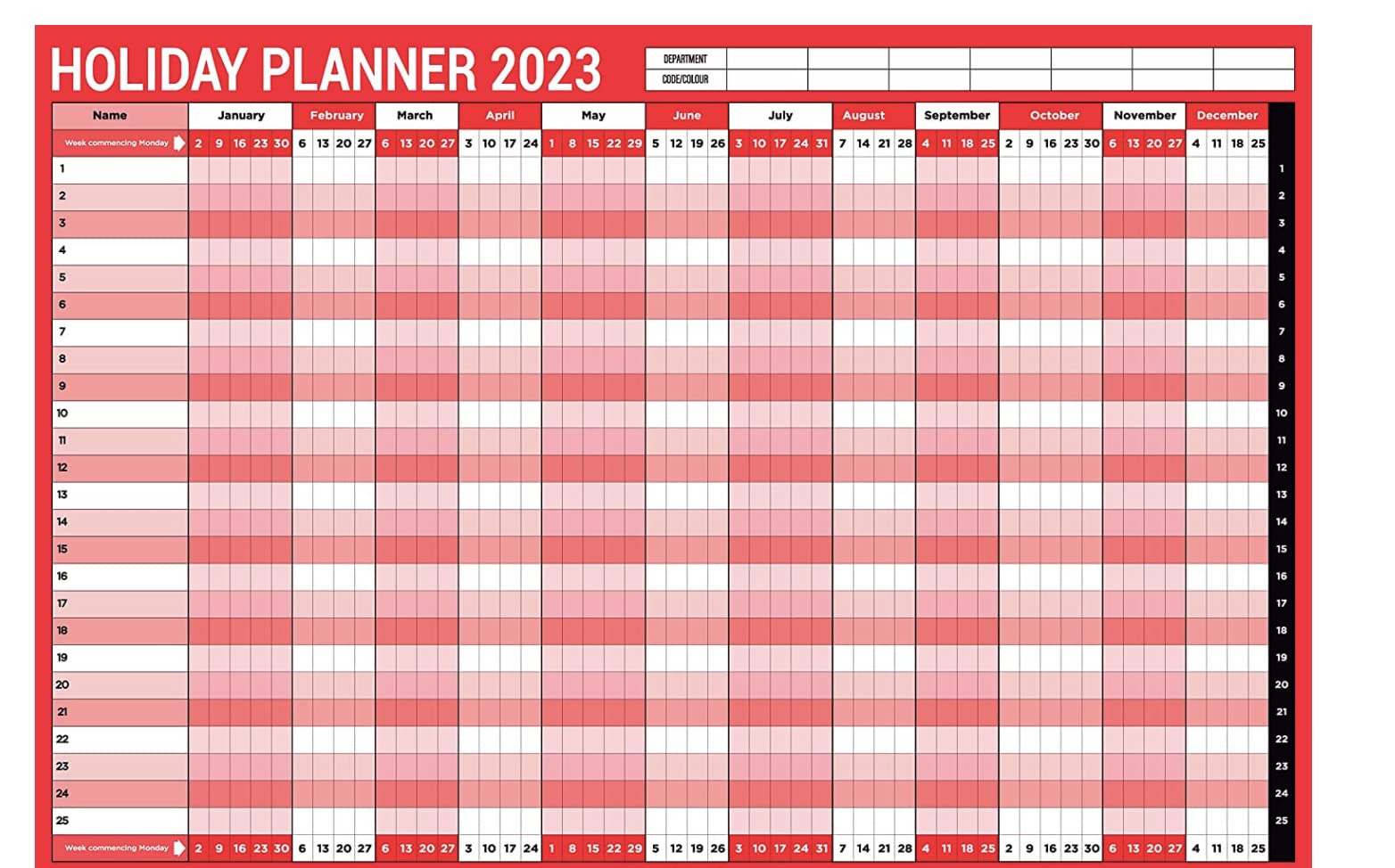 Buy 2023 Staff Holiday Planner Organiser A2 Large Laminated Wall