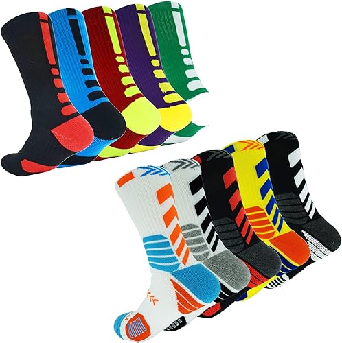 YWSLRC 5 pares de calcetines deportivos para hombre, de alto rendimiento, acolchados, para baloncesto, correr, entrenamiento, compresión