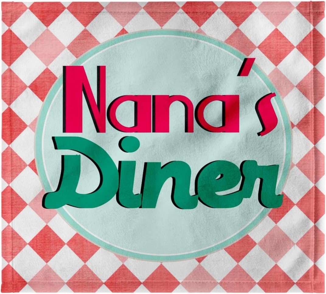 3dRose Nanas Diner Sign on red - Retro hot Pink Turquoise Teal Blue 1950s 50s Fifties Grandmas Kitchen 22x30 Bath Hand Pool Towel