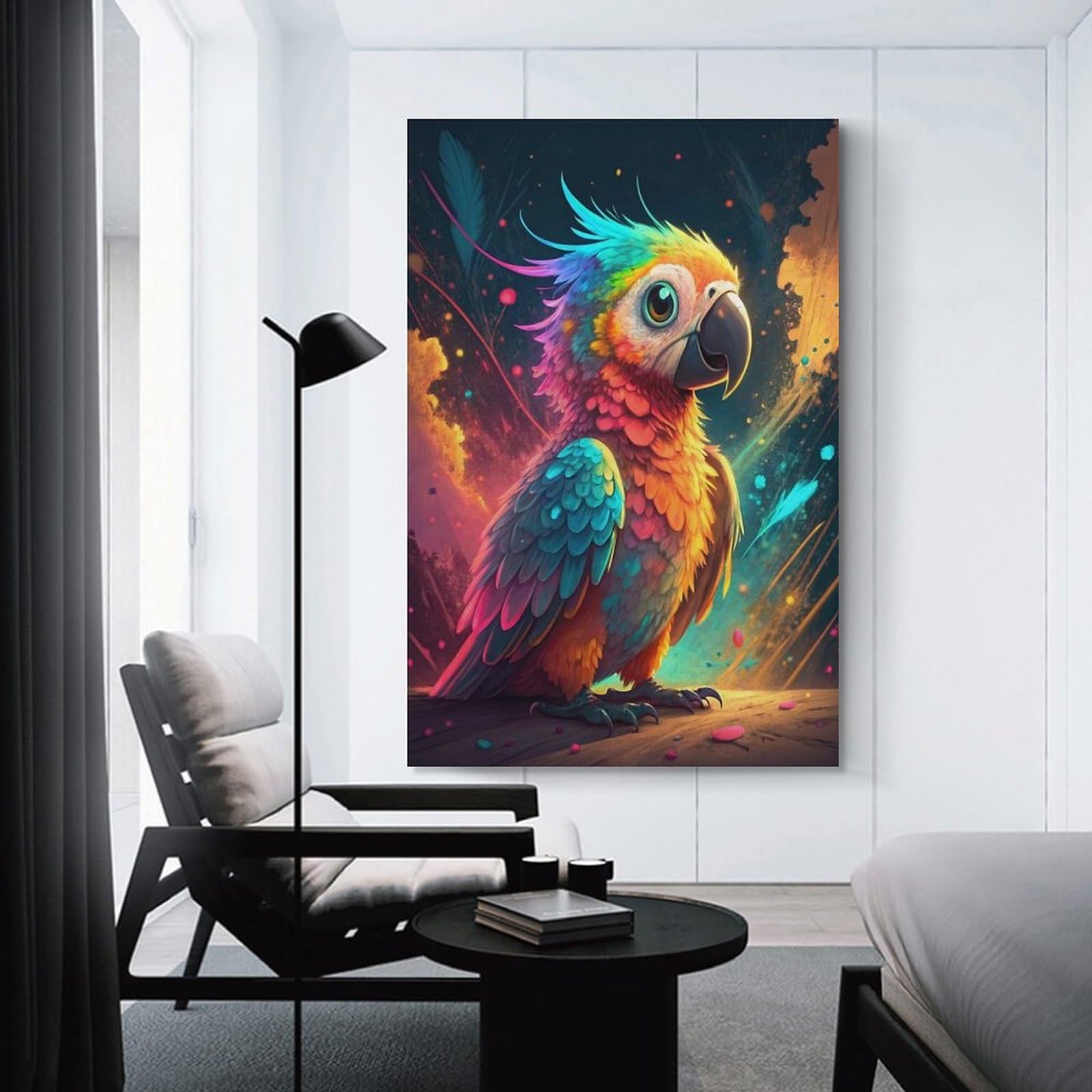 Junmoney Wall Picture Print Vibrant Rainbow Parrot, 16x24inch(40x60cm), for Entrance Walls, Hall Decor Or Foyers, A Neat Decor Update for Hallways
