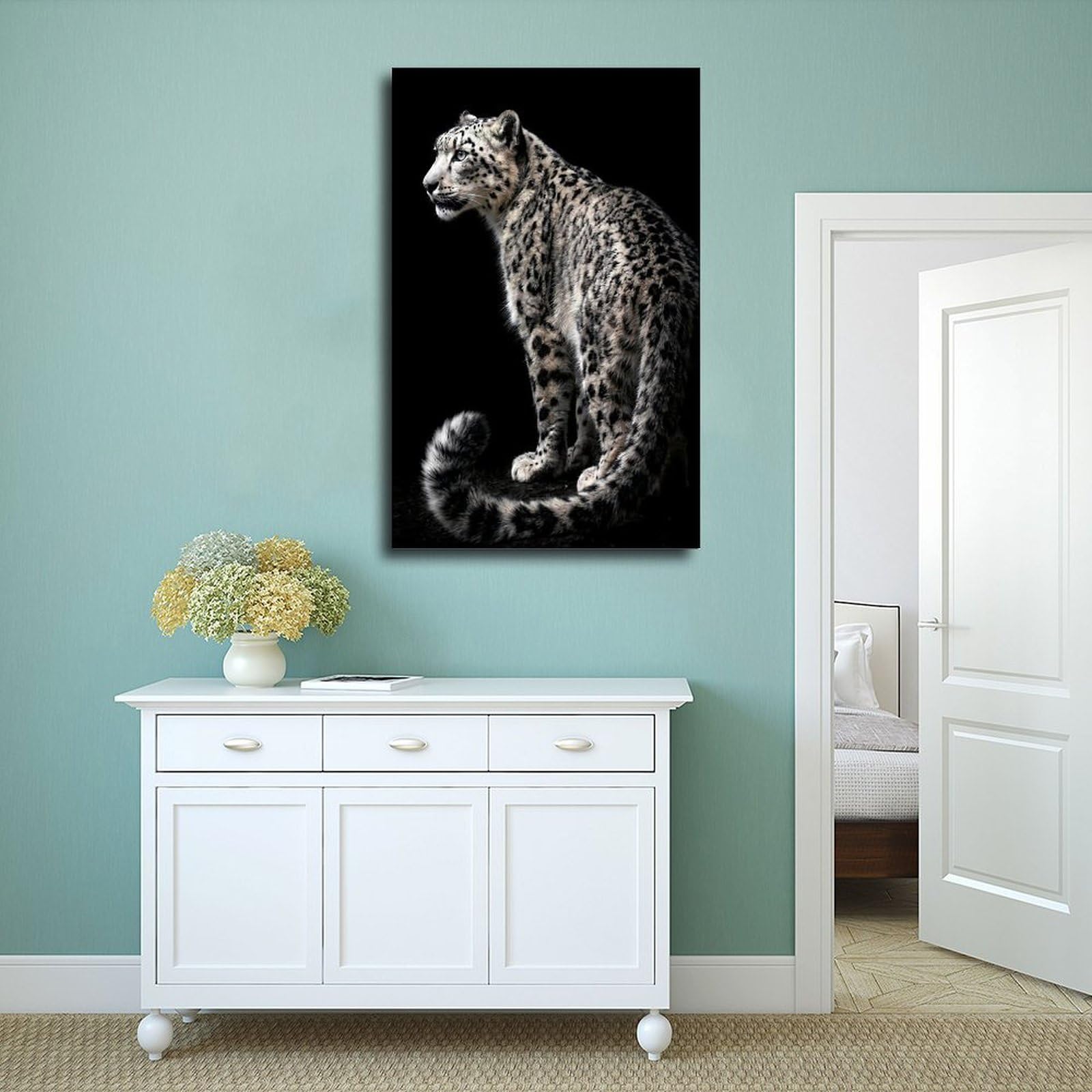 Poster su tela, motivo leopardo delle nevi con profilo laterale, per dormitorio, decorazione regalo