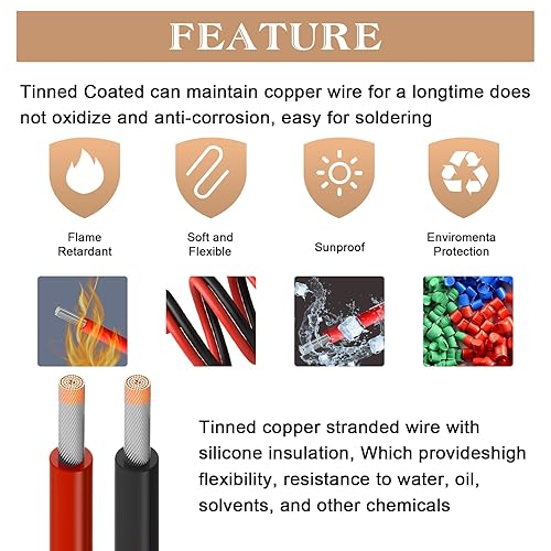 Miniatura 4 de Cable eléctrico de silicona 18 AWG, kit de cable eléctrico THUN-CT de 6 colores (17 pies cada uno), cable de cobre estañado, kit de cables de