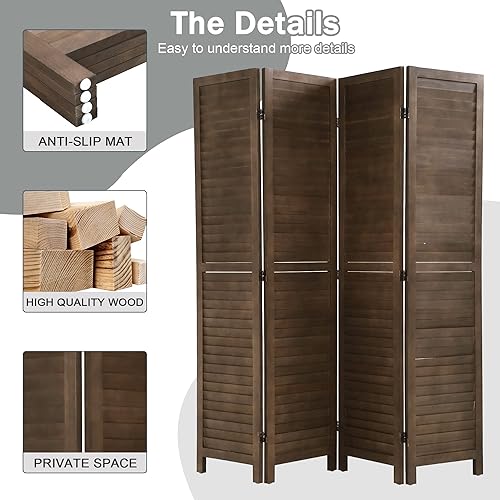 Miniatura 5 de Divisor de ambientes plegable de 4 paneles de 67 pulgadas de alto, marco de madera plegable, divisor de privacidad independiente, portátil,