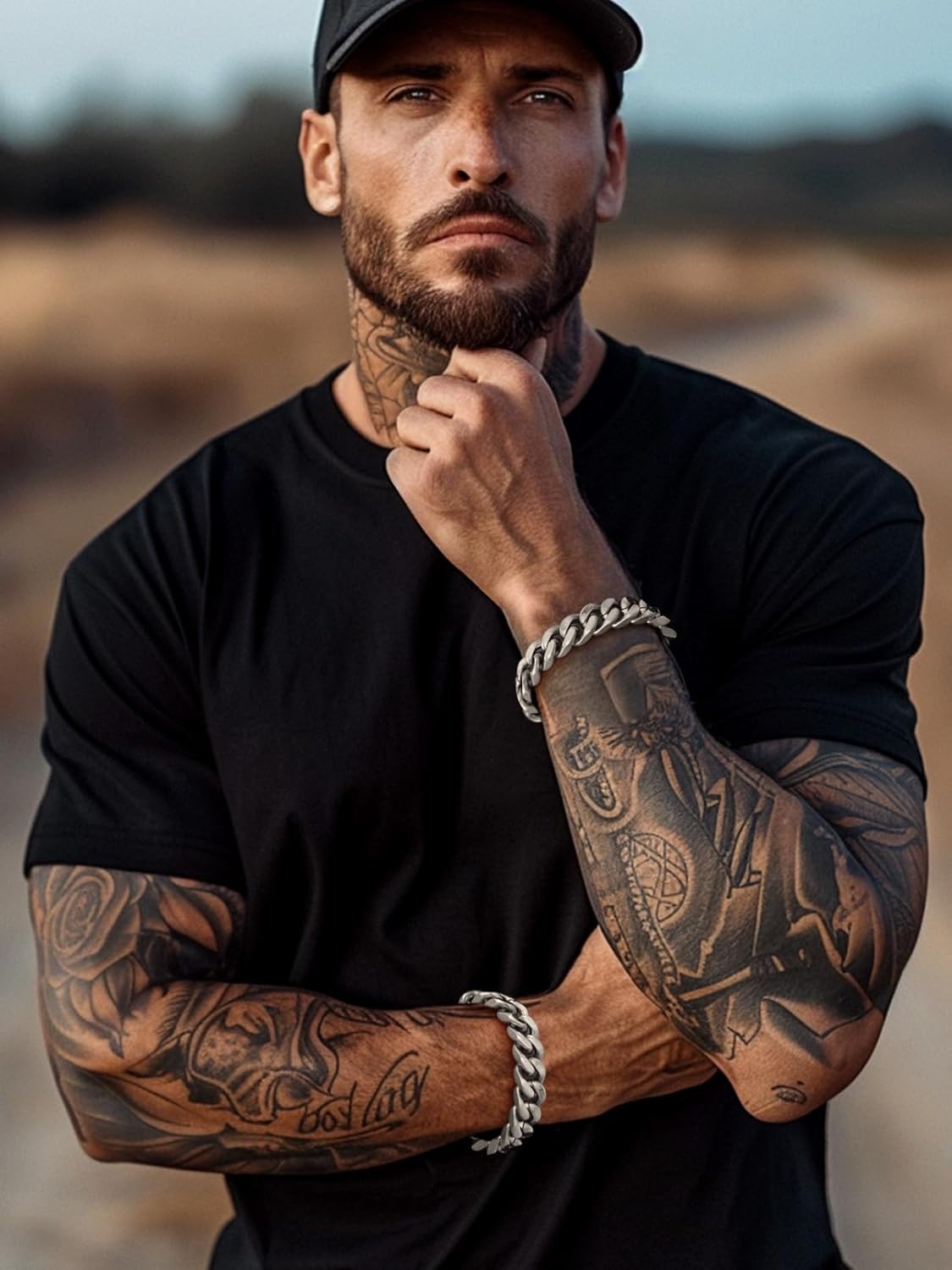 FaithHeart Cuban Link Bracelet for Men, Silver/Black/14K Gold Plated Stainless Steel Wrist Link Hip Hop Chain Bracelets, 5mm/7mm/9mm/12mm Width, 7.5"/8.3"/9" Length, with Gift Box - Image 3