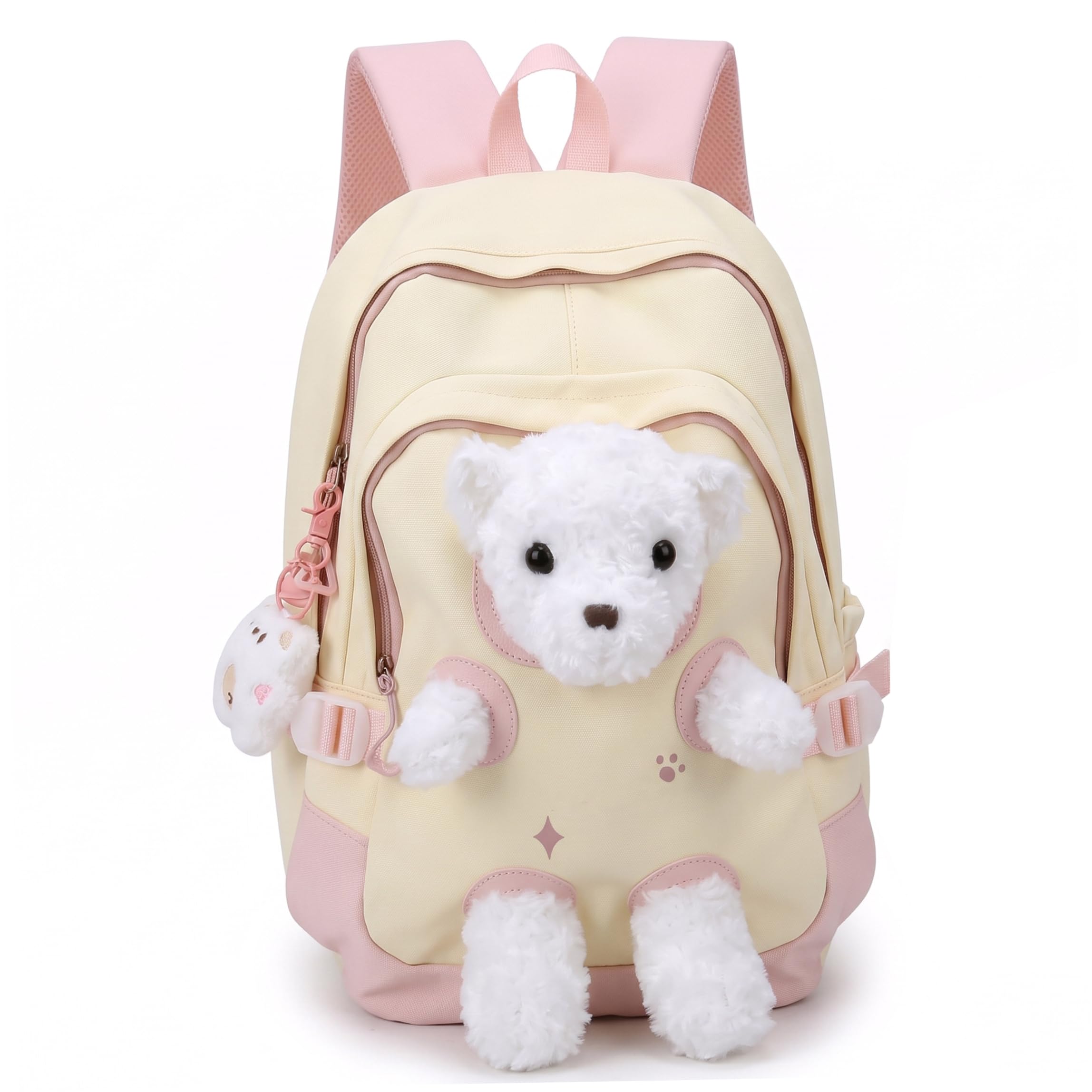 Zaino con orsetto, zaino con orsetto di peluche Kawaii con ciondolo, borsa da scuola carina, borsa per libri per ragazze (giallo)