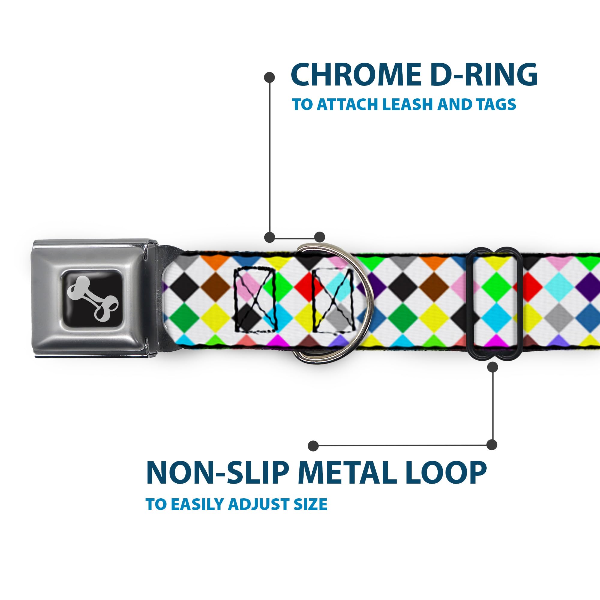 Buckle Down Diamanti, Colore Bianco/Multi Collare Osso Wide l/18 – 81,3 cm