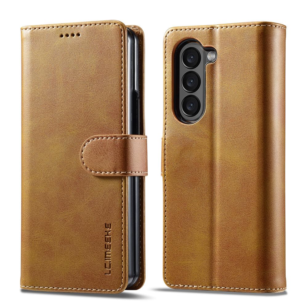 Generic Custodia compatibile con Samsung Galaxy Z Fold 5 (colore: kaki) custodia magnetica a portafoglio in pelle con slot per carte di credito