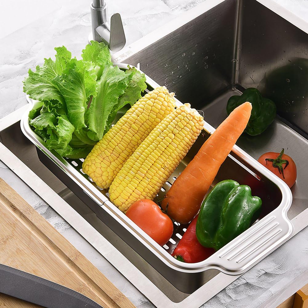 Escurreplatos multifuncional retráctil de acero inoxidable para cocina, ahorro de espacio, escurridor de platos y cocina ajustable