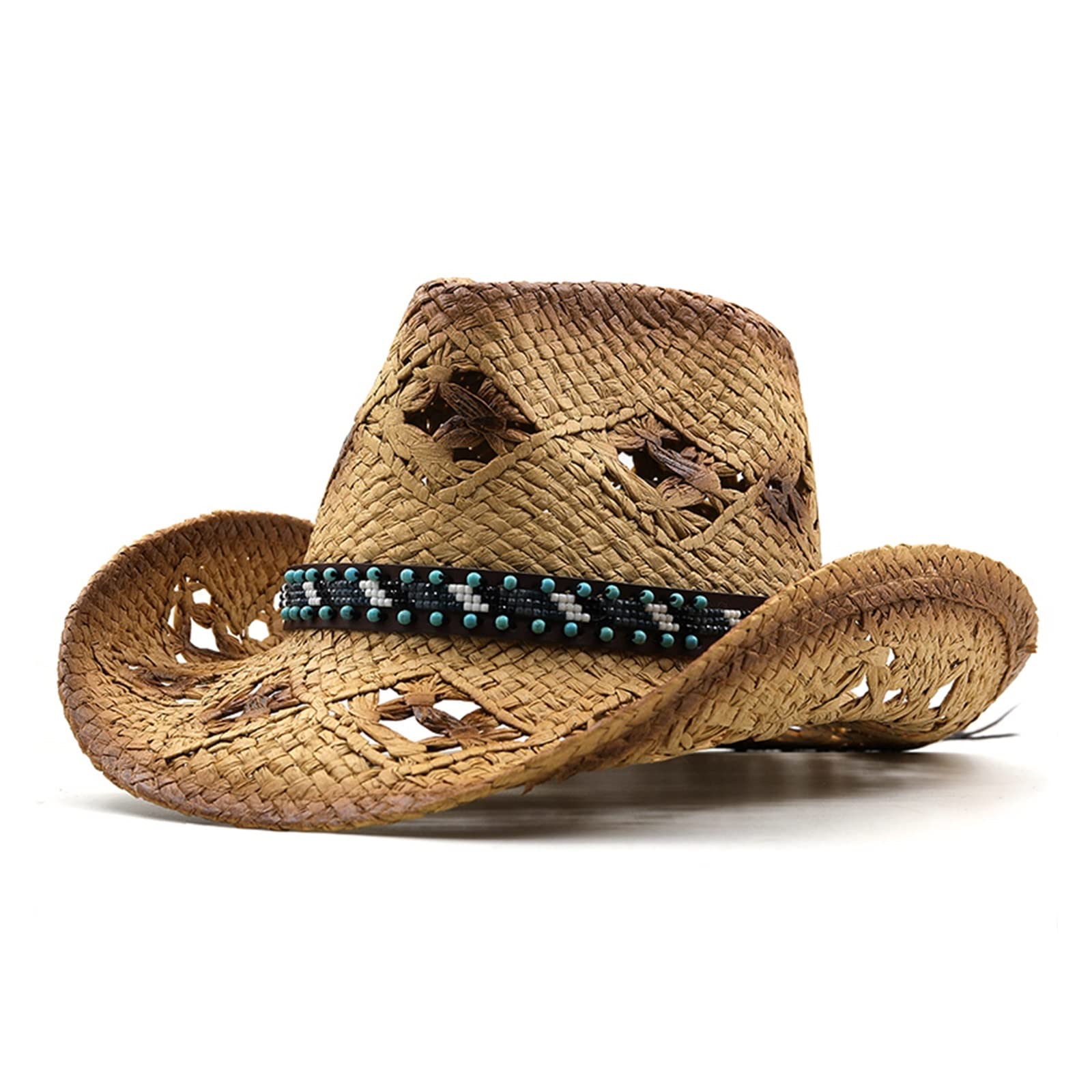 BoqQu Sombrero de Sol Natural Hecho a Mano Simple for Hombres y Mujeres Sombreros de Verano Personalizado Chica Occidental Sombrero de Paja de Vaquero Sombrero de Playa