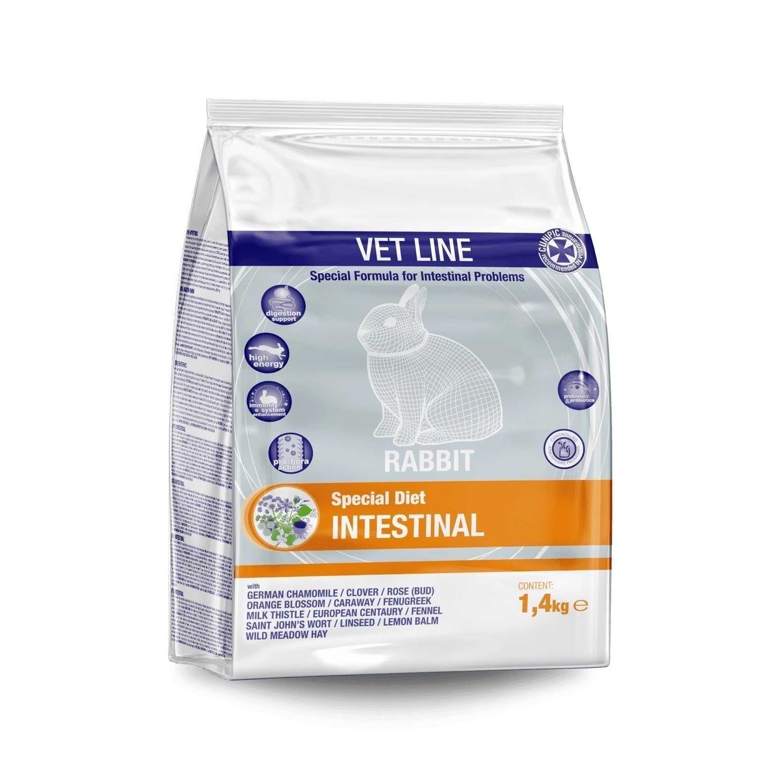 CUNIPIC VETLINE Comida Conejo INTESTINAL 1,4KG, Negro, 1.4 kg (Paquete de 1), 1400