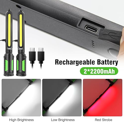 Miniatura 5 de SYLSTAR Luz de trabajo para mecánico, luz de trabajo LED brillante de 2400 lúmenes, barra de luz de trabajo recargable de 4400 mAh bajo el capó con