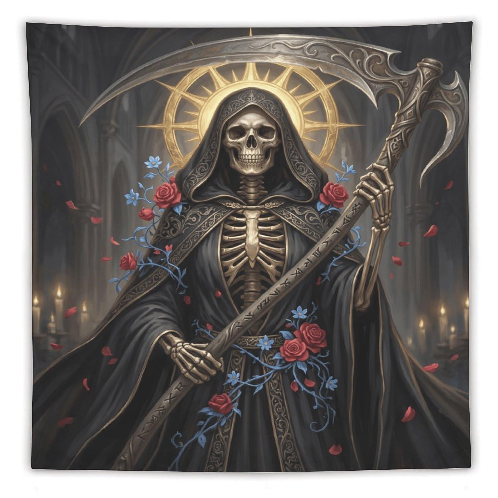 H3B8U2Y5 Grim Reaper Cathedral Wall Tapestry, Whimsical Animal Art