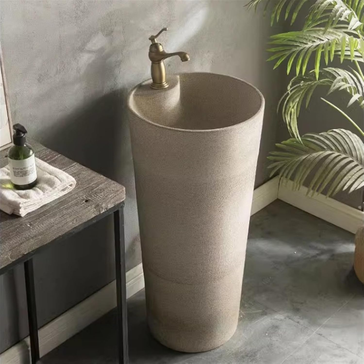 Washing table column Washing table outdoor Ceramic column face washing device, single Shekoufufu one-piece pedestal sink, Atrium balcony bathroom floor standing sink container face wash basin combo i